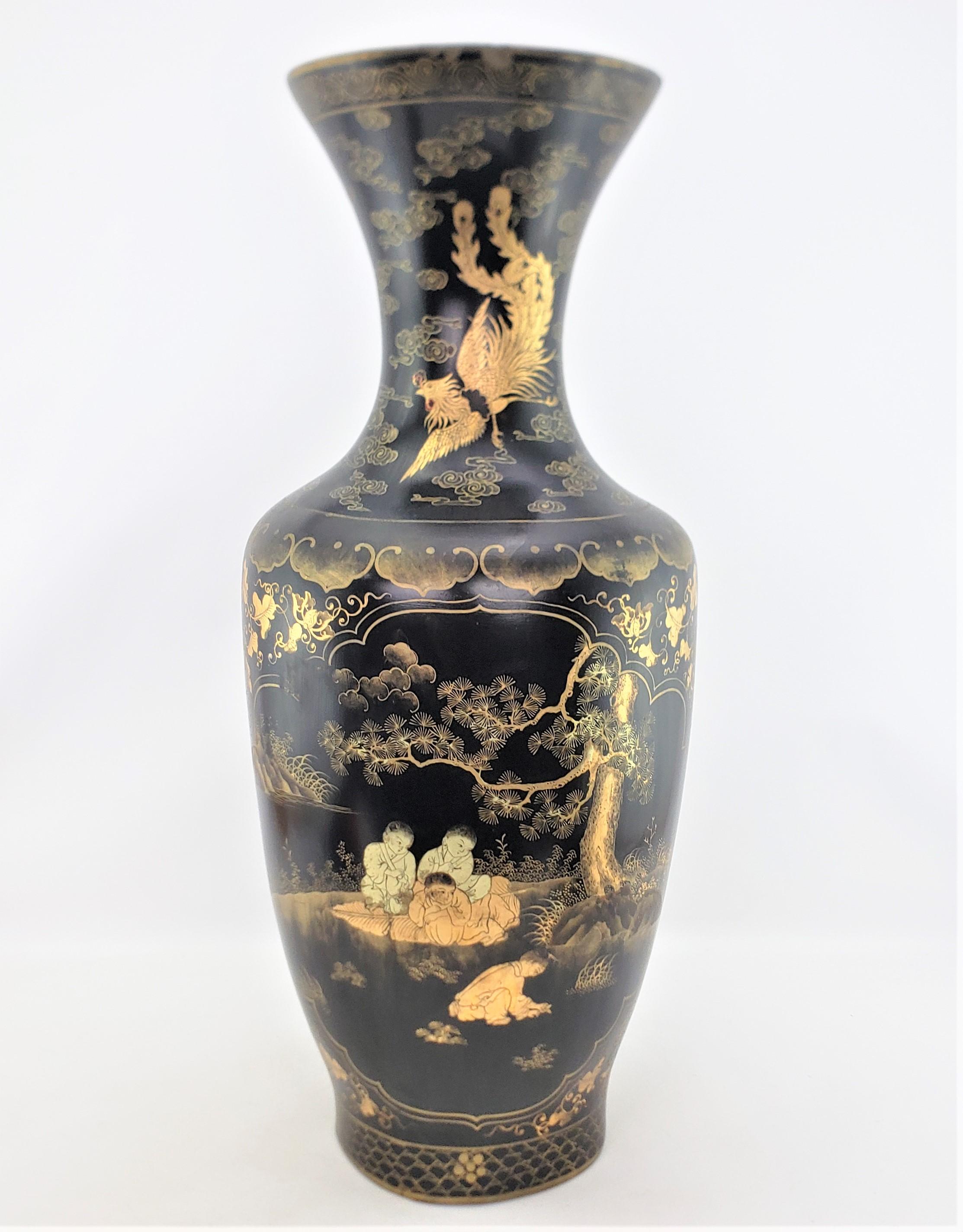 20th Century Huge Antique Chinese Paper Mache Floor Vase with Hand-Painted Gilt Decoration For Sale