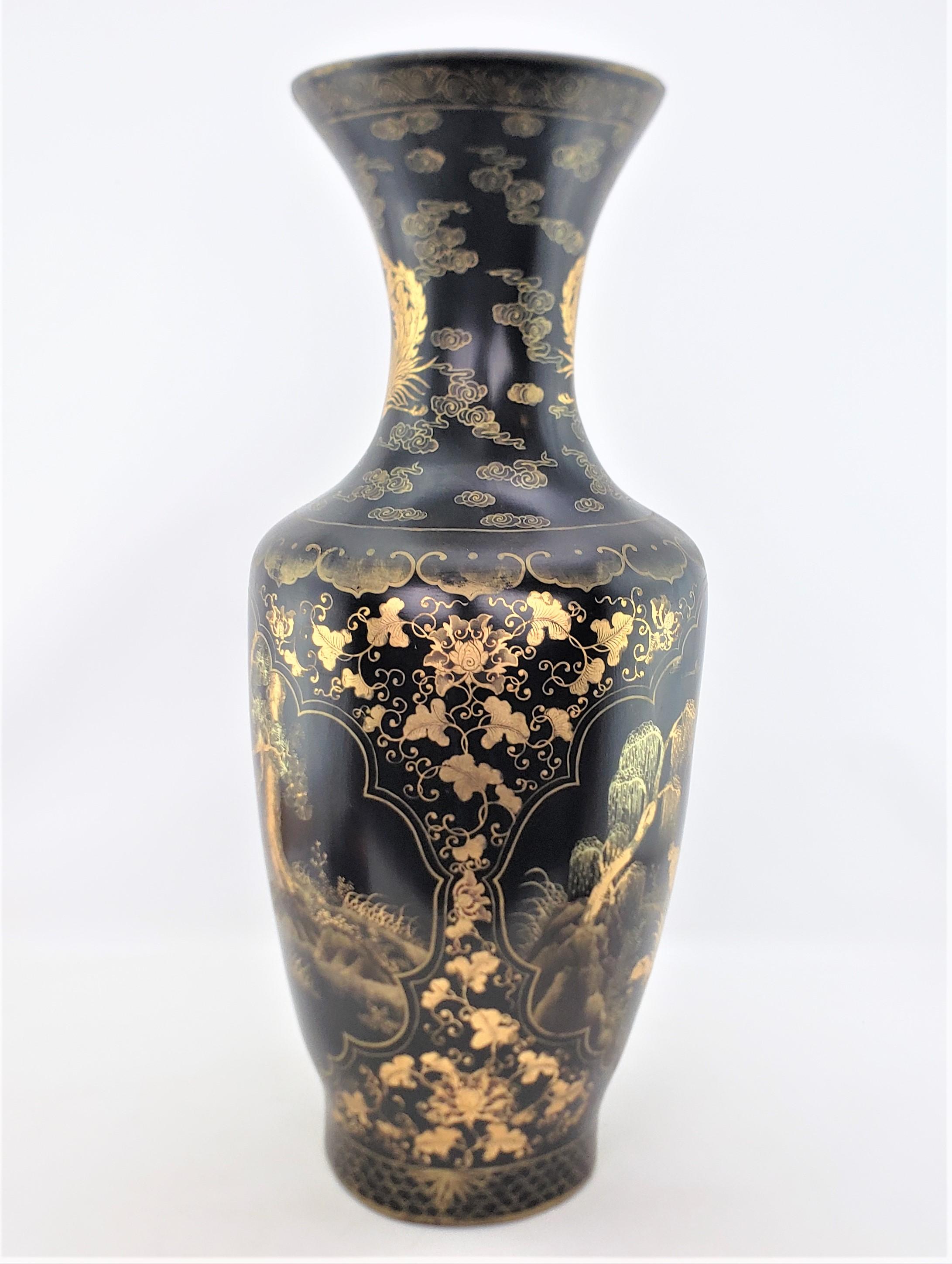 Huge Antique Chinese Paper Mache Floor Vase with Hand-Painted Gilt Decoration For Sale 1