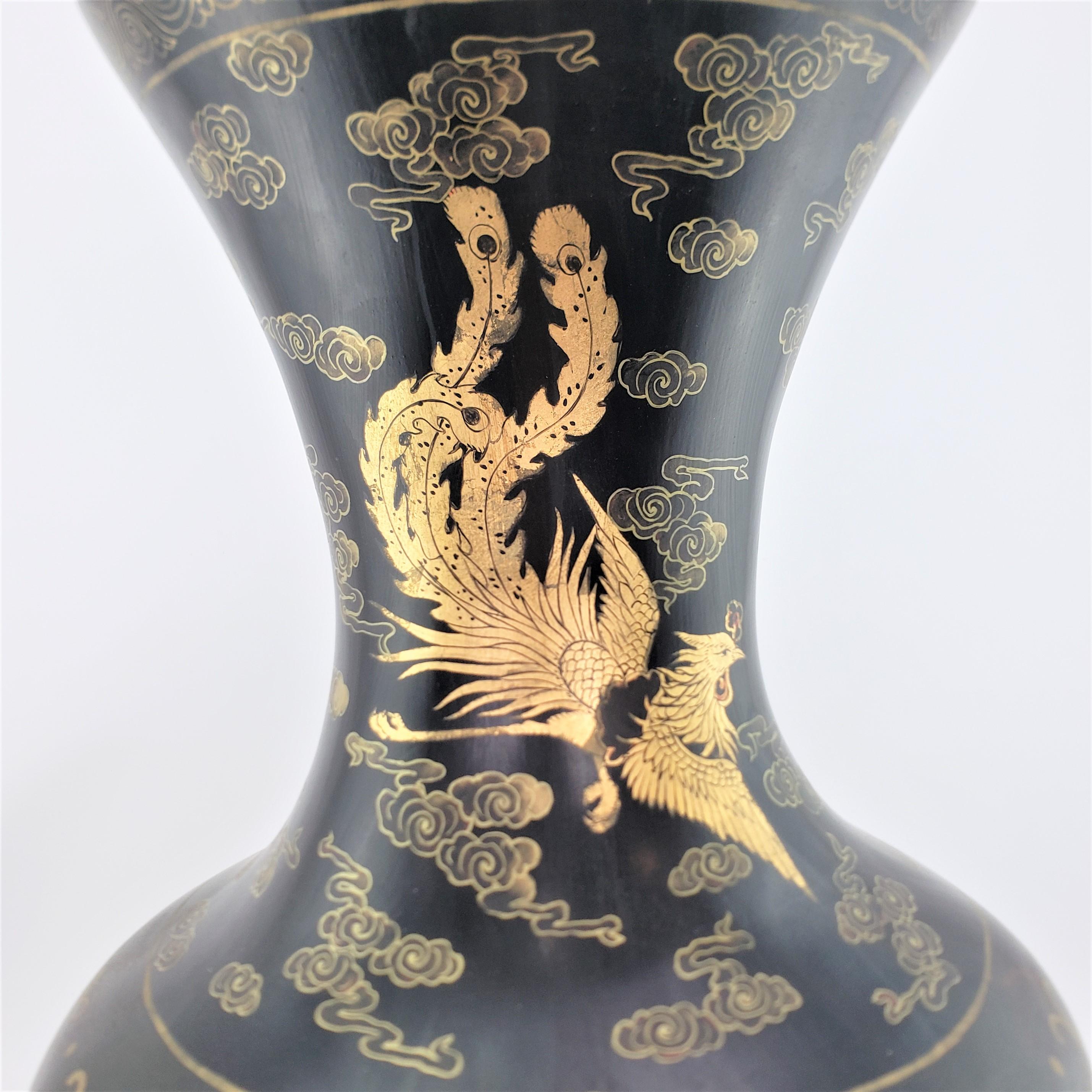 Huge Antique Chinese Paper Mache Floor Vase with Hand-Painted Gilt Decoration For Sale 2