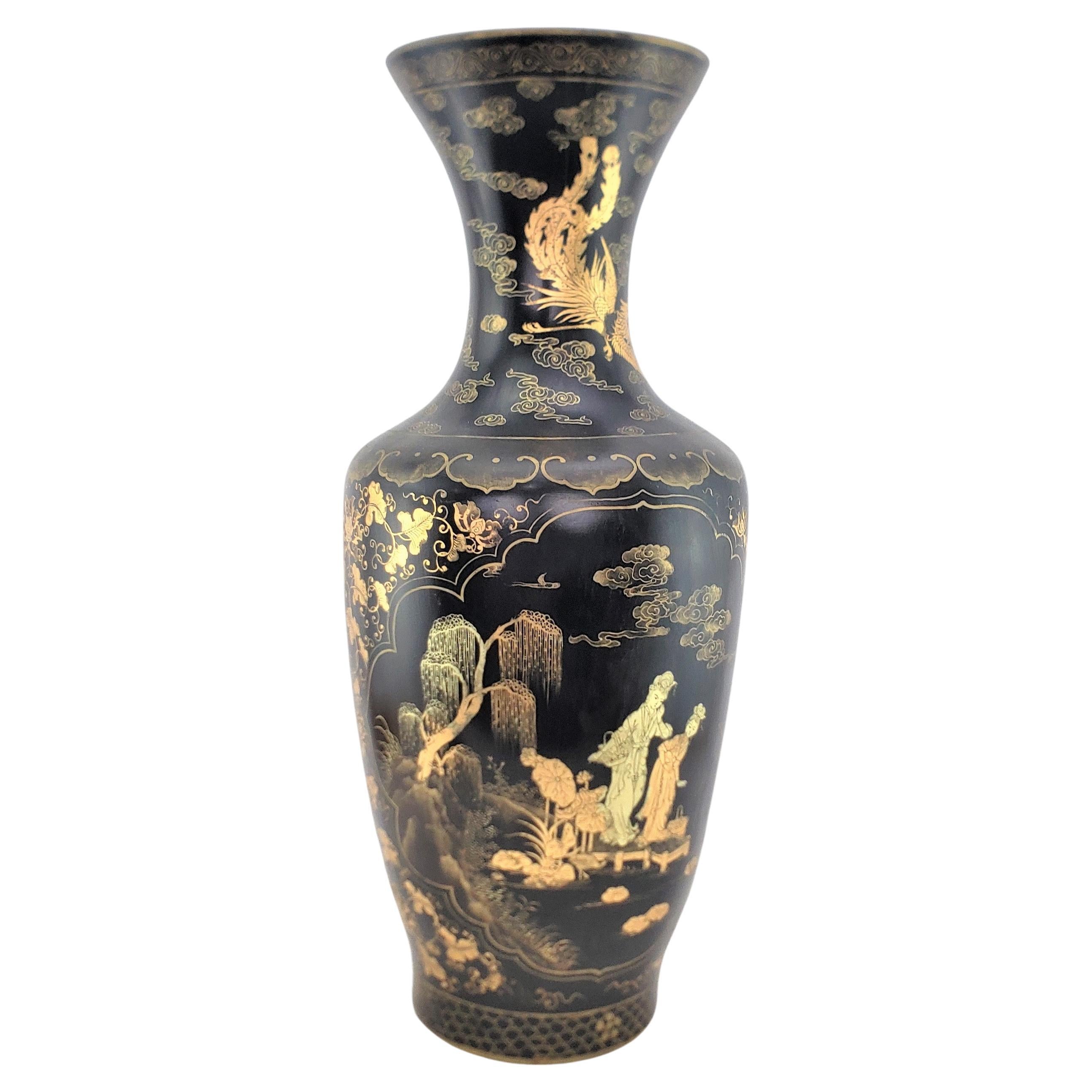 Huge Antique Chinese Paper Mache Floor Vase with Hand-Painted Gilt Decoration For Sale