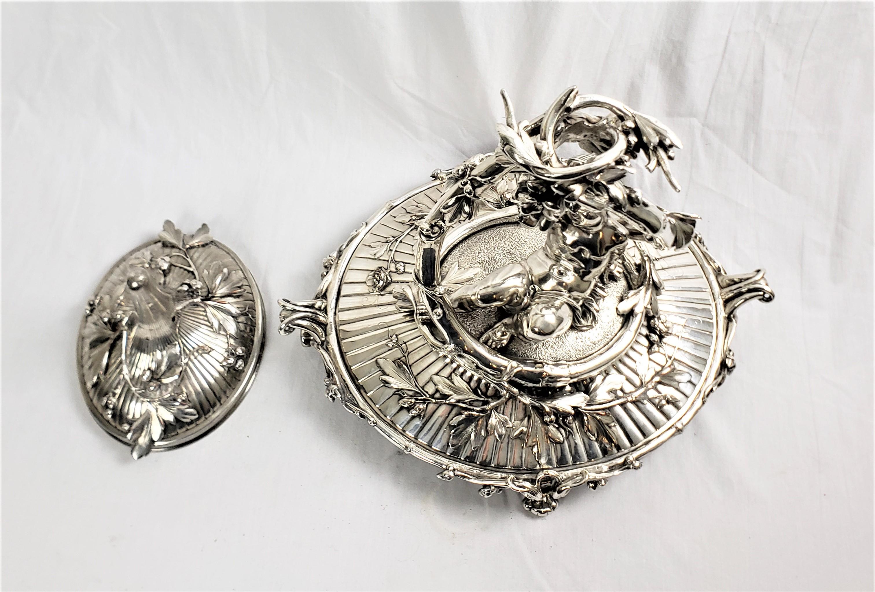 Huge Antique Christofle Silver Plated Centerpiece with a Figural Reclining Child For Sale 1