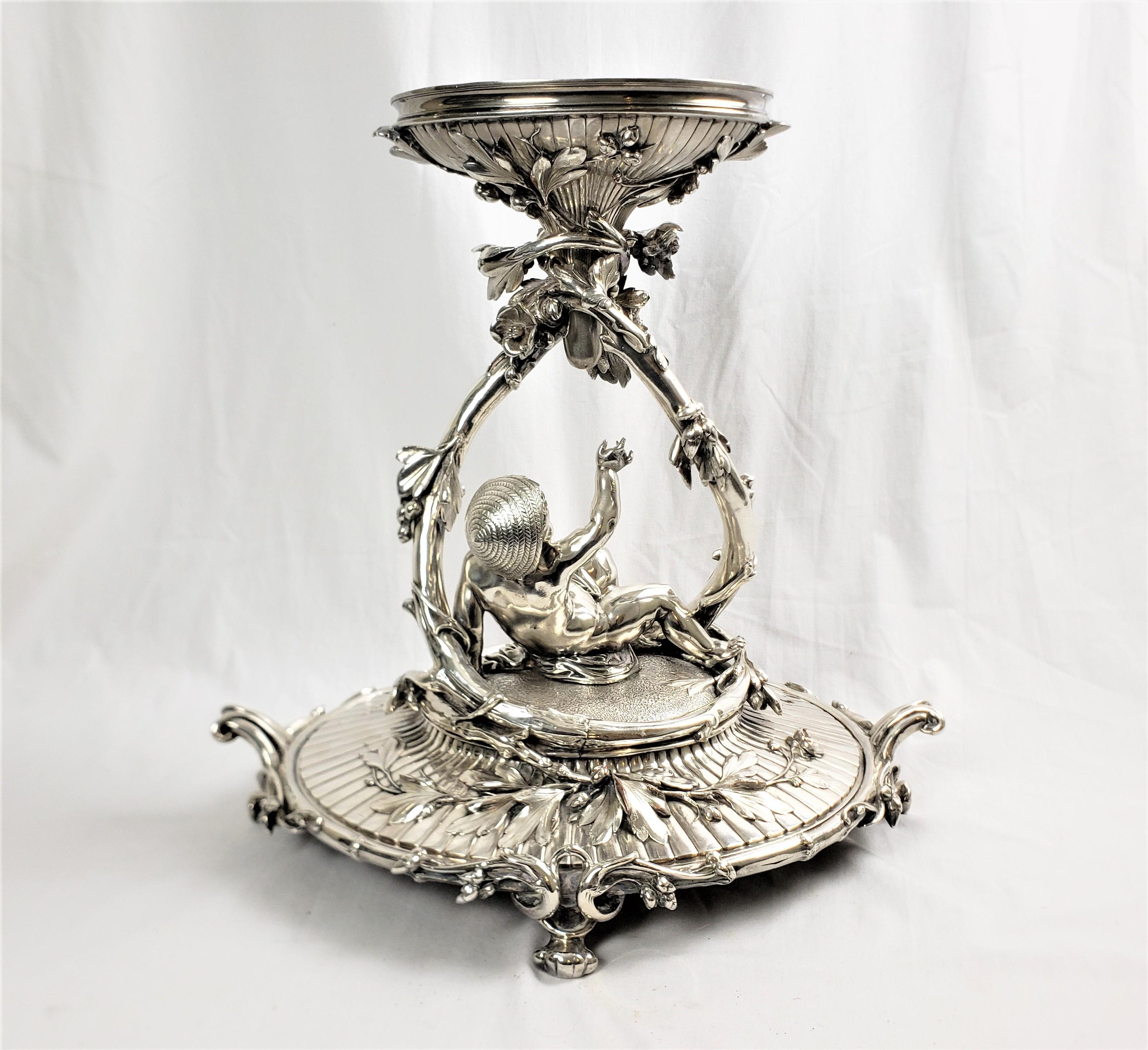 Machine-Made Huge Antique Christofle Silver Plated Centerpiece with a Figural Reclining Child For Sale