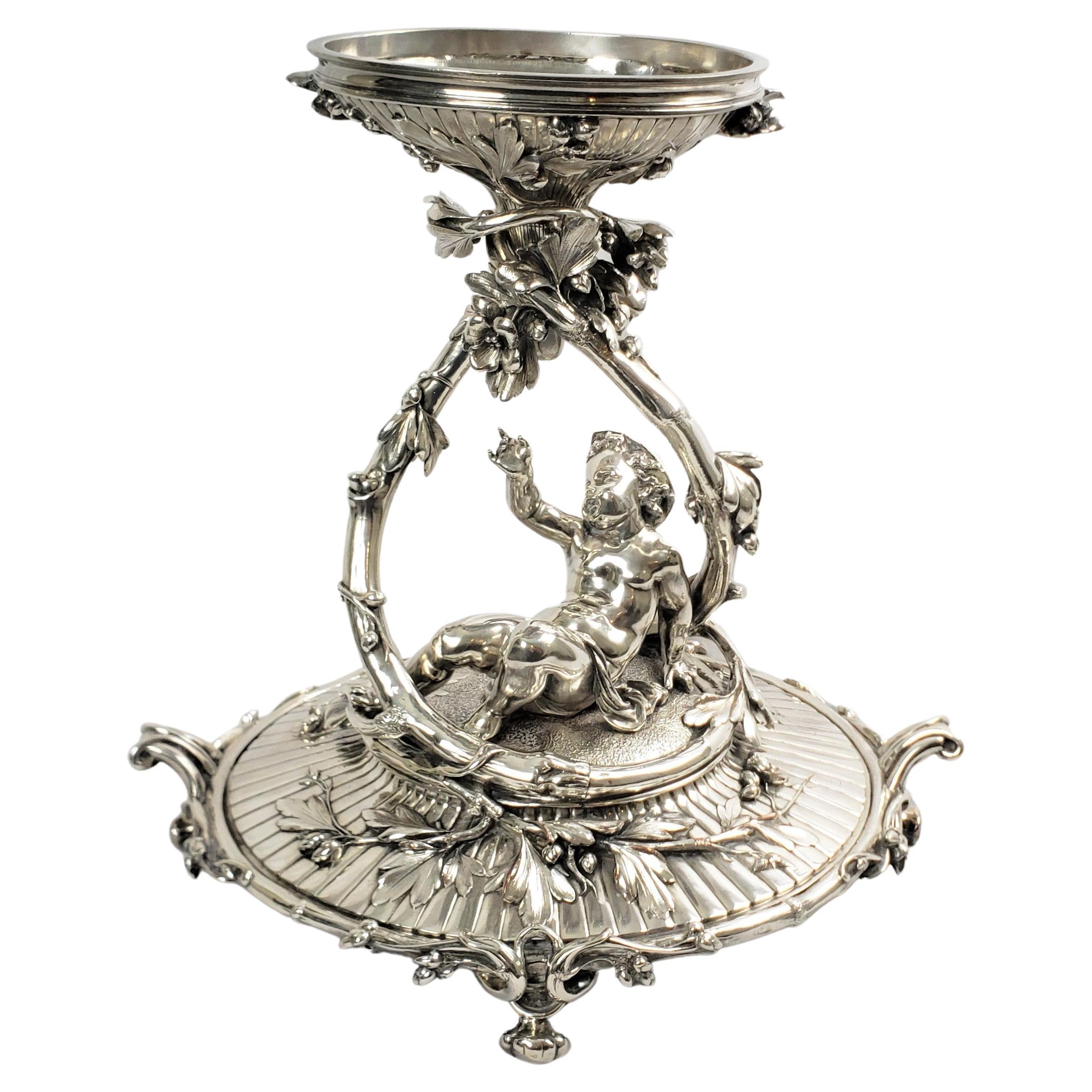 Huge Antique Christofle Silver Plated Centerpiece with a Figural Reclining Child For Sale