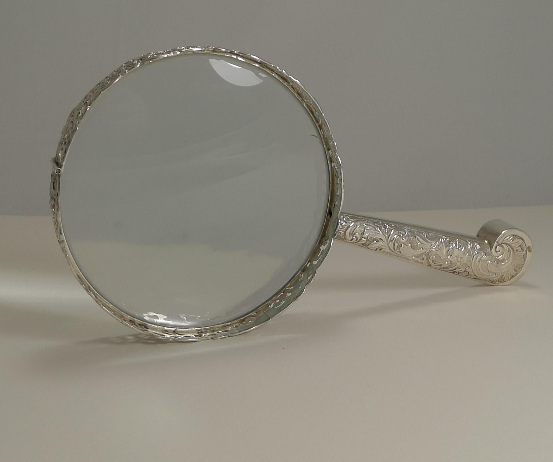 Huge Antique English Sterling Silver Magnifying Glass by Samuel Jacob, 1897 In Good Condition In Bath, GB