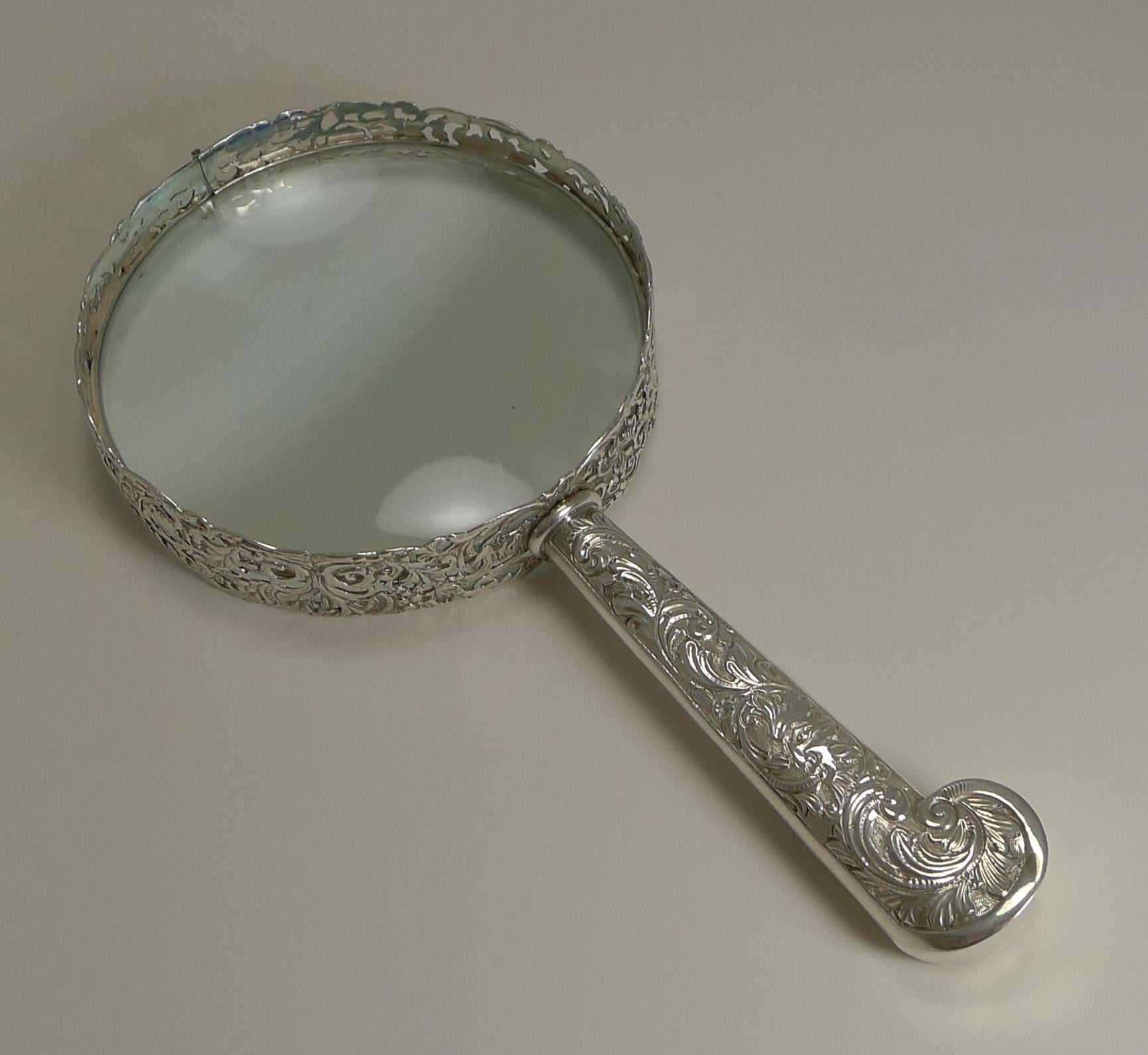 Late 19th Century Huge Antique English Sterling Silver Magnifying Glass by Samuel Jacob, 1897