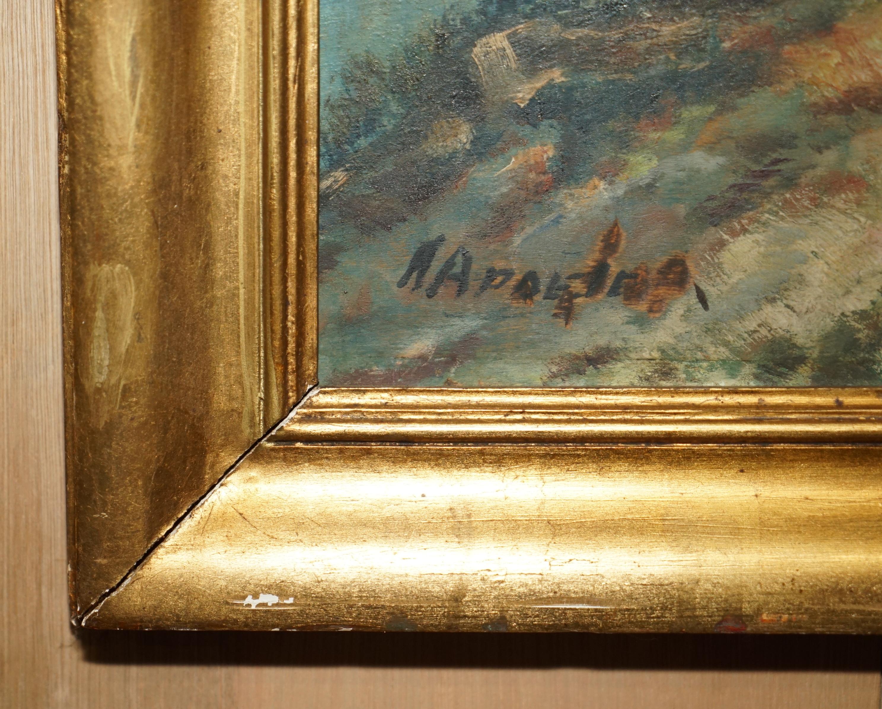 Danish Huge Antique Flemish Oil Painting Signed a Apoeie circa 1880 Rural Sea Scene For Sale