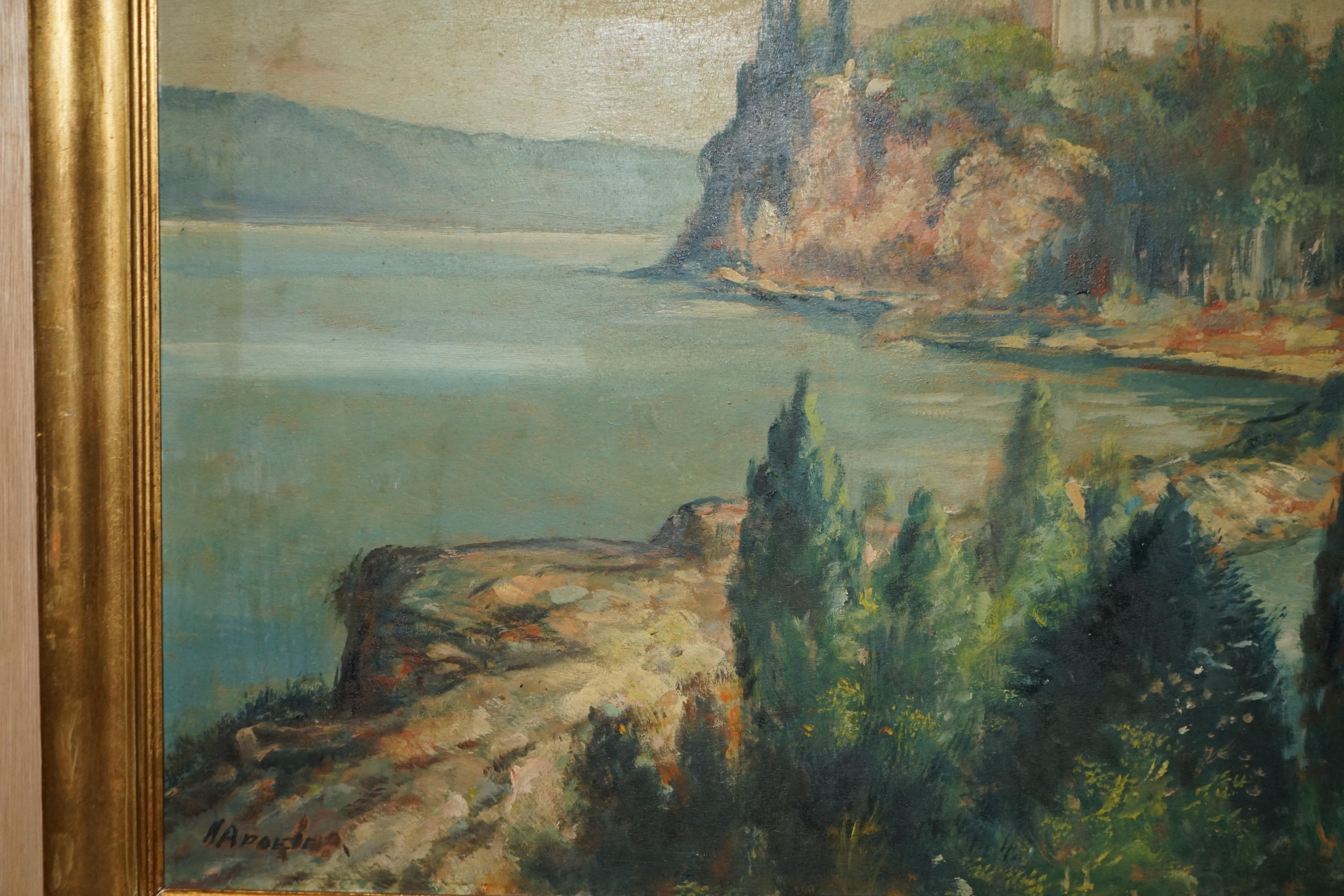 Late 19th Century Huge Antique Flemish Oil Painting Signed a Apoeie circa 1880 Rural Sea Scene For Sale