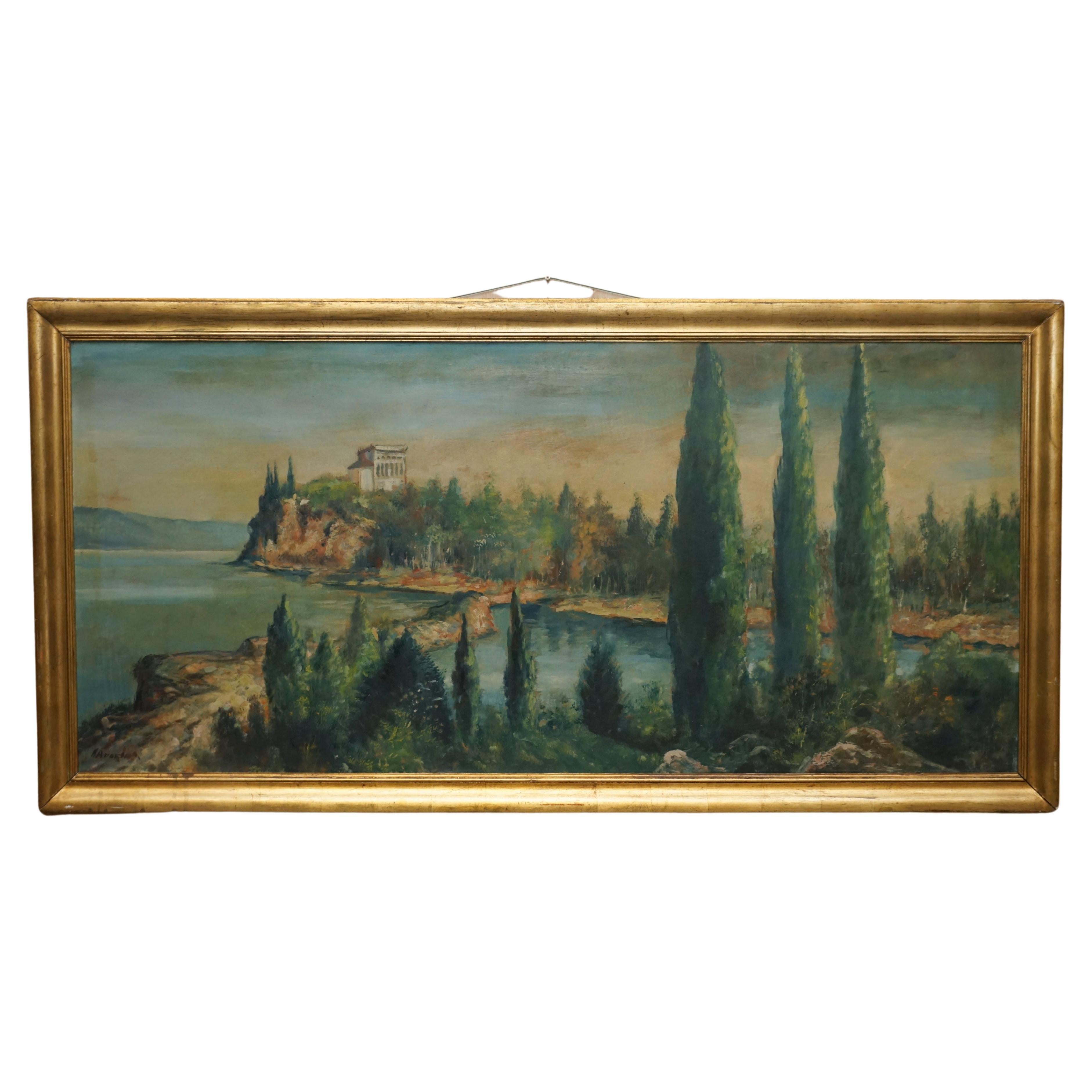 Grande peinture à l'huile flamande ancienne signée d'une apogée, représentant une scène de mer rurale, vers 1880