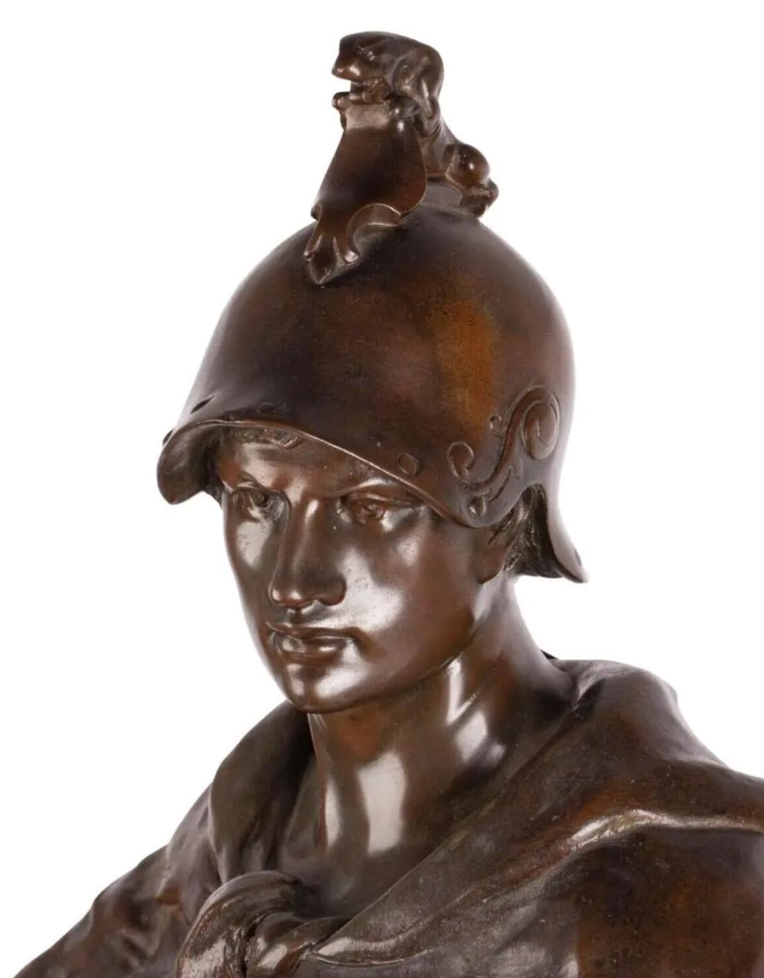 Huge Antique French Bronze Roman Soldier Sculpture by Picault In Good Condition For Sale In LOS ANGELES, CA