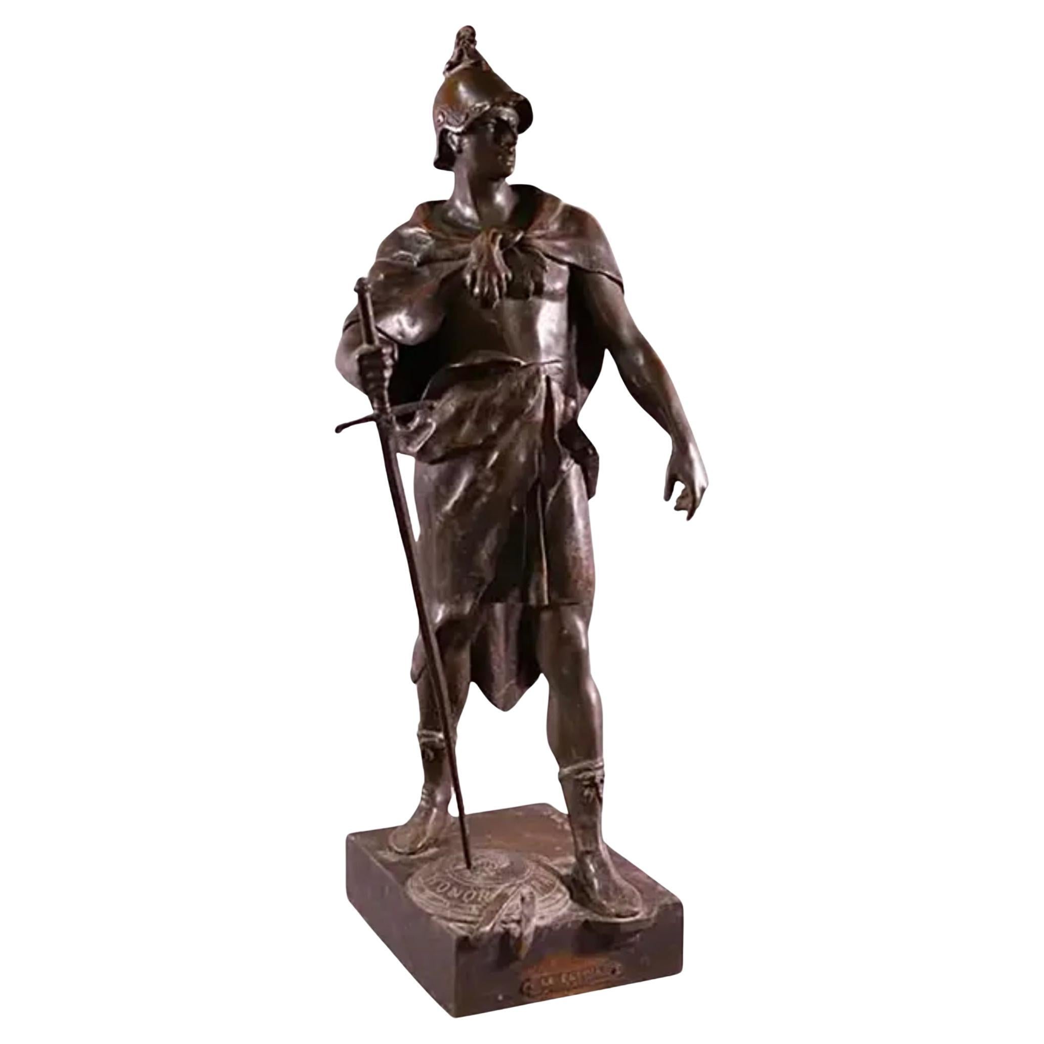 Grande sculpture française ancienne de soldat romain en bronze par Picault