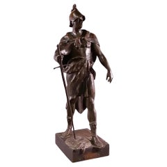 Grande sculpture française ancienne de soldat romain en bronze par Picault