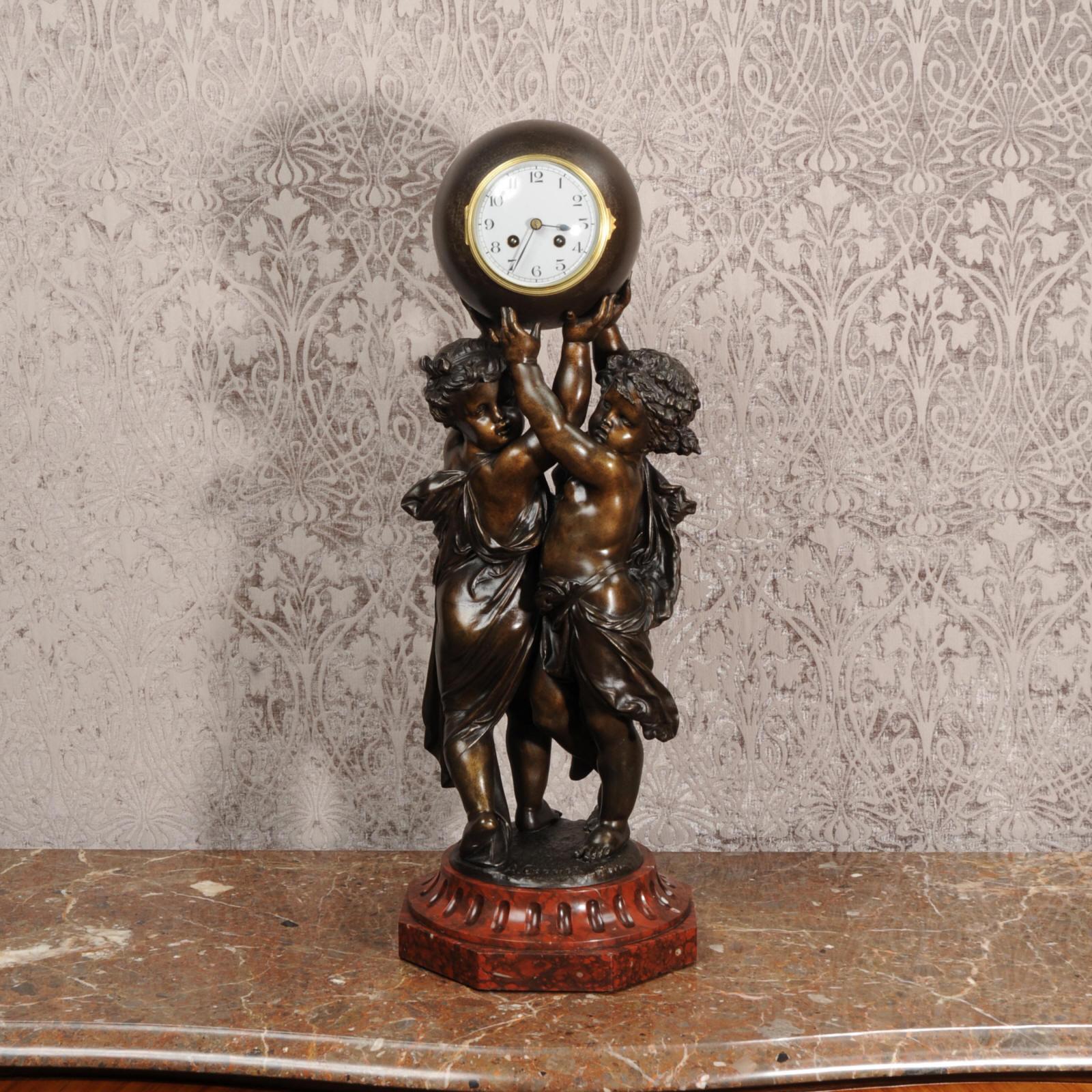 Huge Antique French Clock, Cherubs Carrying Time by Carrier For Sale 8
