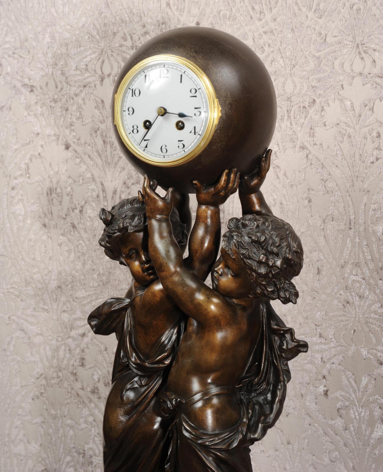 Huge Antique French Clock, Cherubs Carrying Time by Carrier For Sale 9