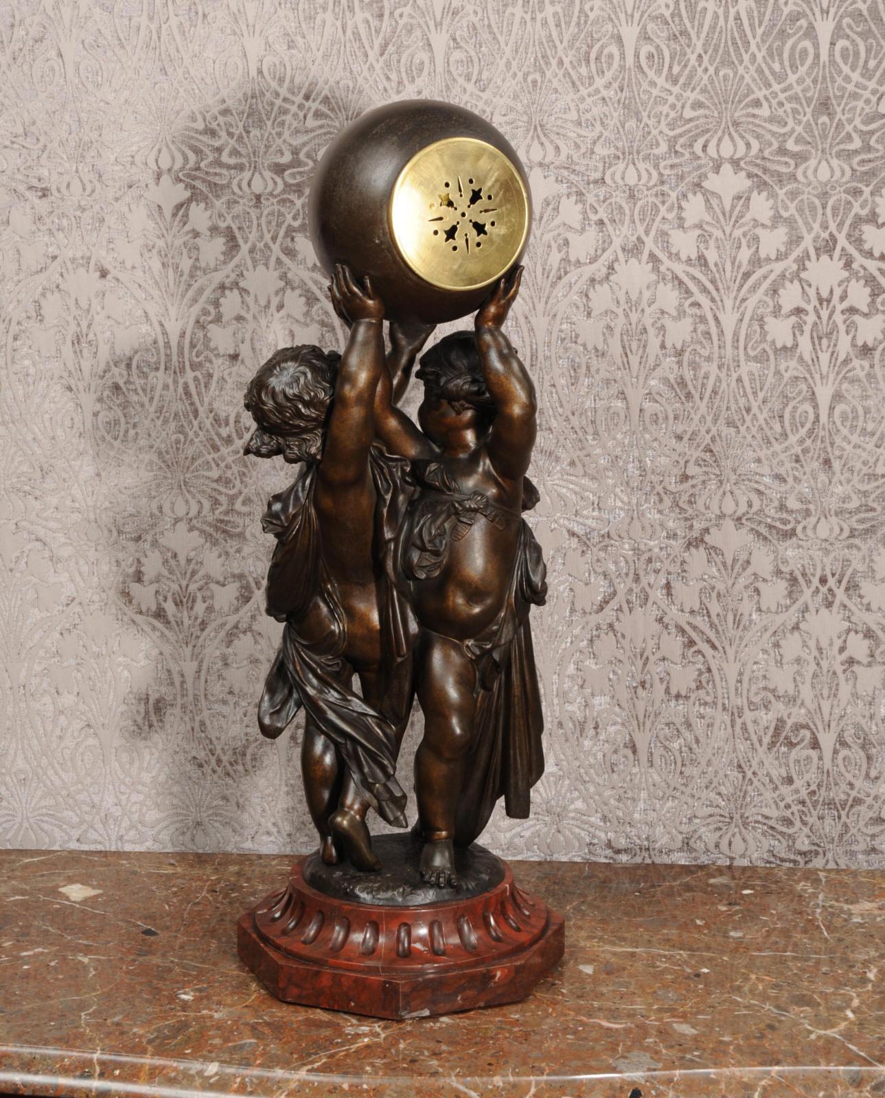 Huge Antique French Clock, Cherubs Carrying Time by Carrier For Sale 12