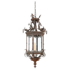 Enorme farol francés antiguo de metal esmaltado de principios del siglo XX. C.1900