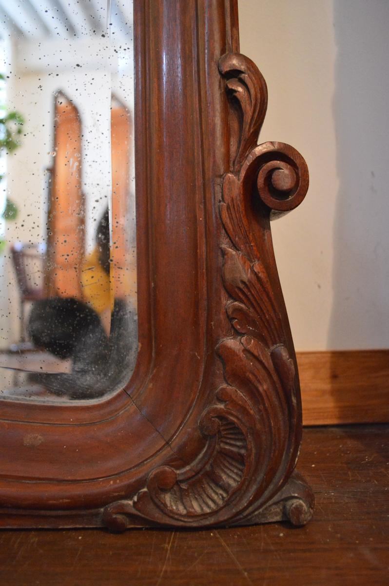 Beveled Huge Antique French Fireplace Overmantel Mirror in Mahogany, 1900s