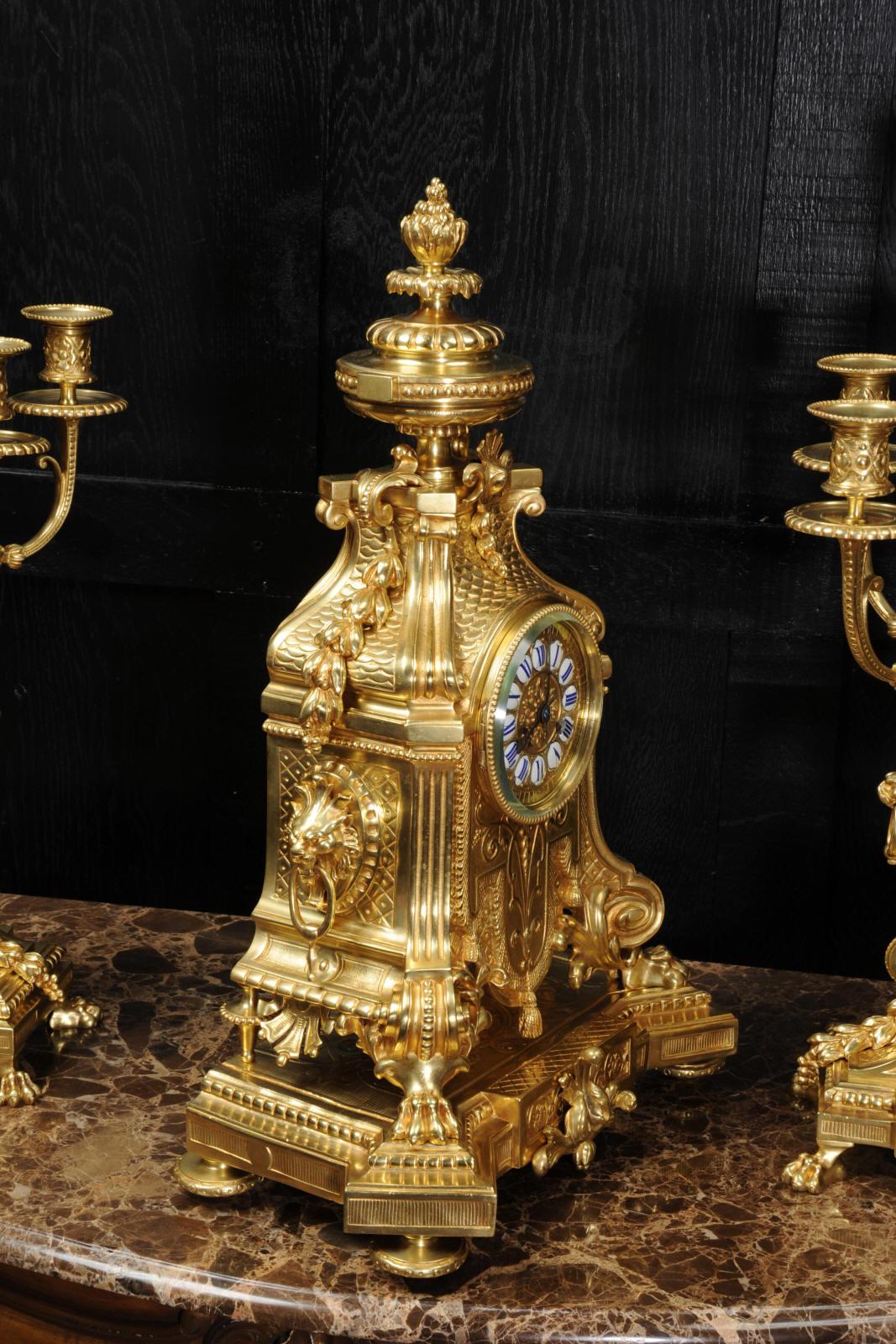 Huge Antique French Gilt Bronze Baroque Clock Set by Barrard and Vignon of Paris 7