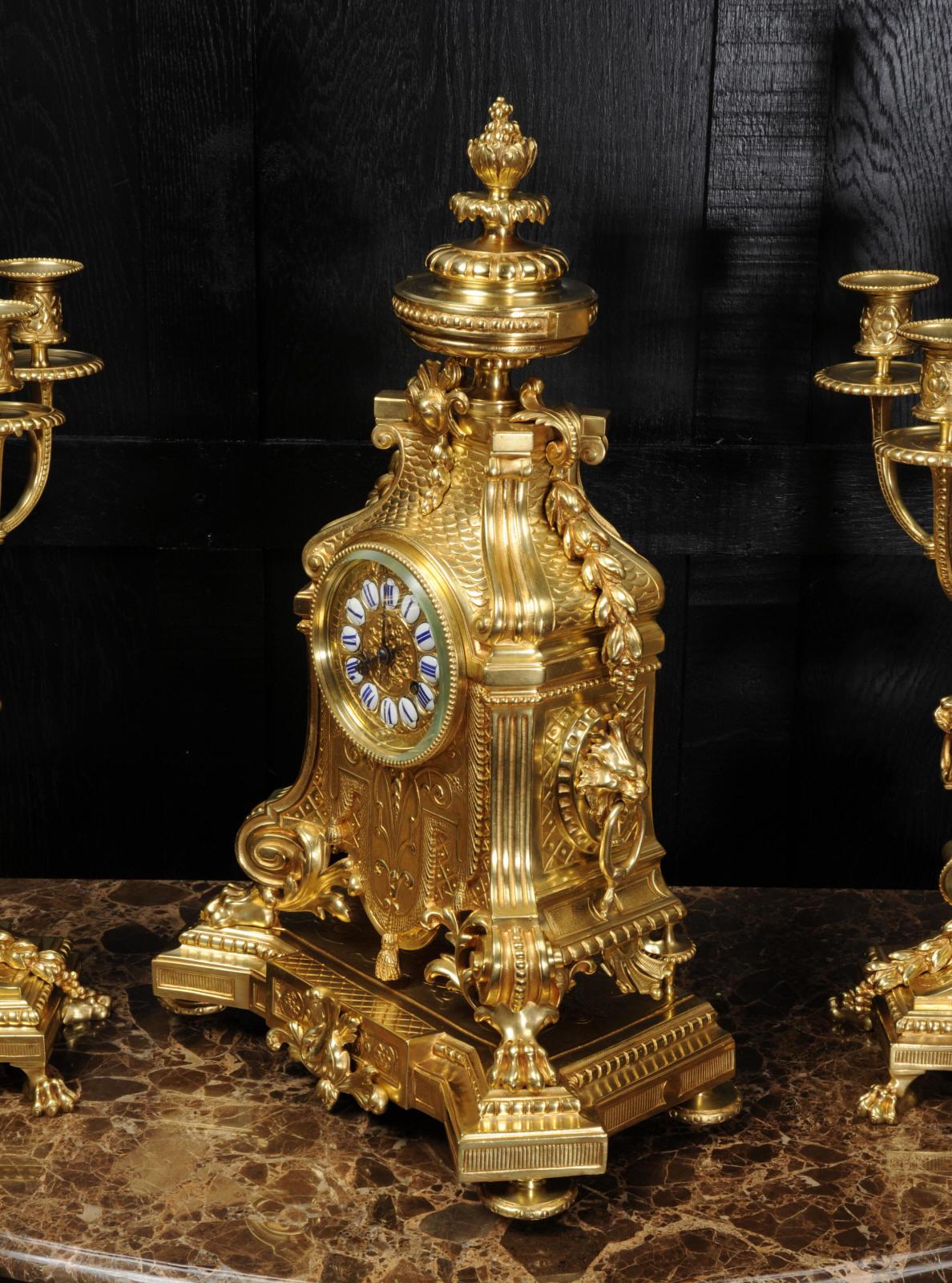 Huge Antique French Gilt Bronze Baroque Clock Set by Barrard and Vignon of Paris 8