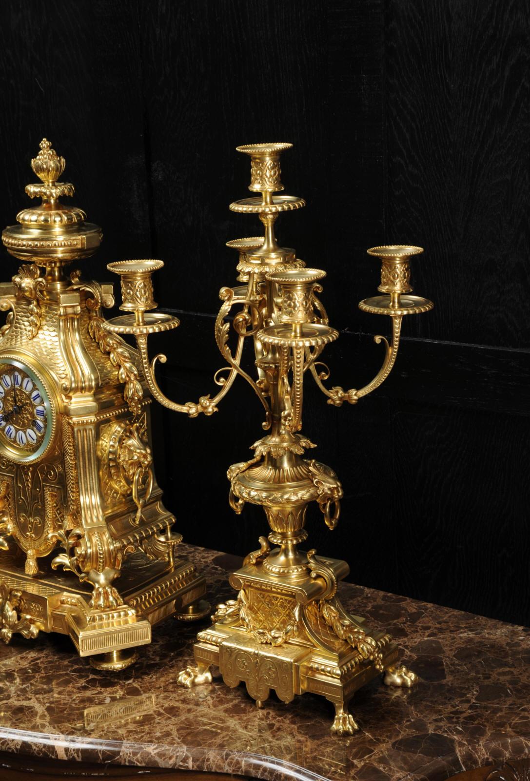 Huge Antique French Gilt Bronze Baroque Clock Set by Barrard and Vignon of Paris 11