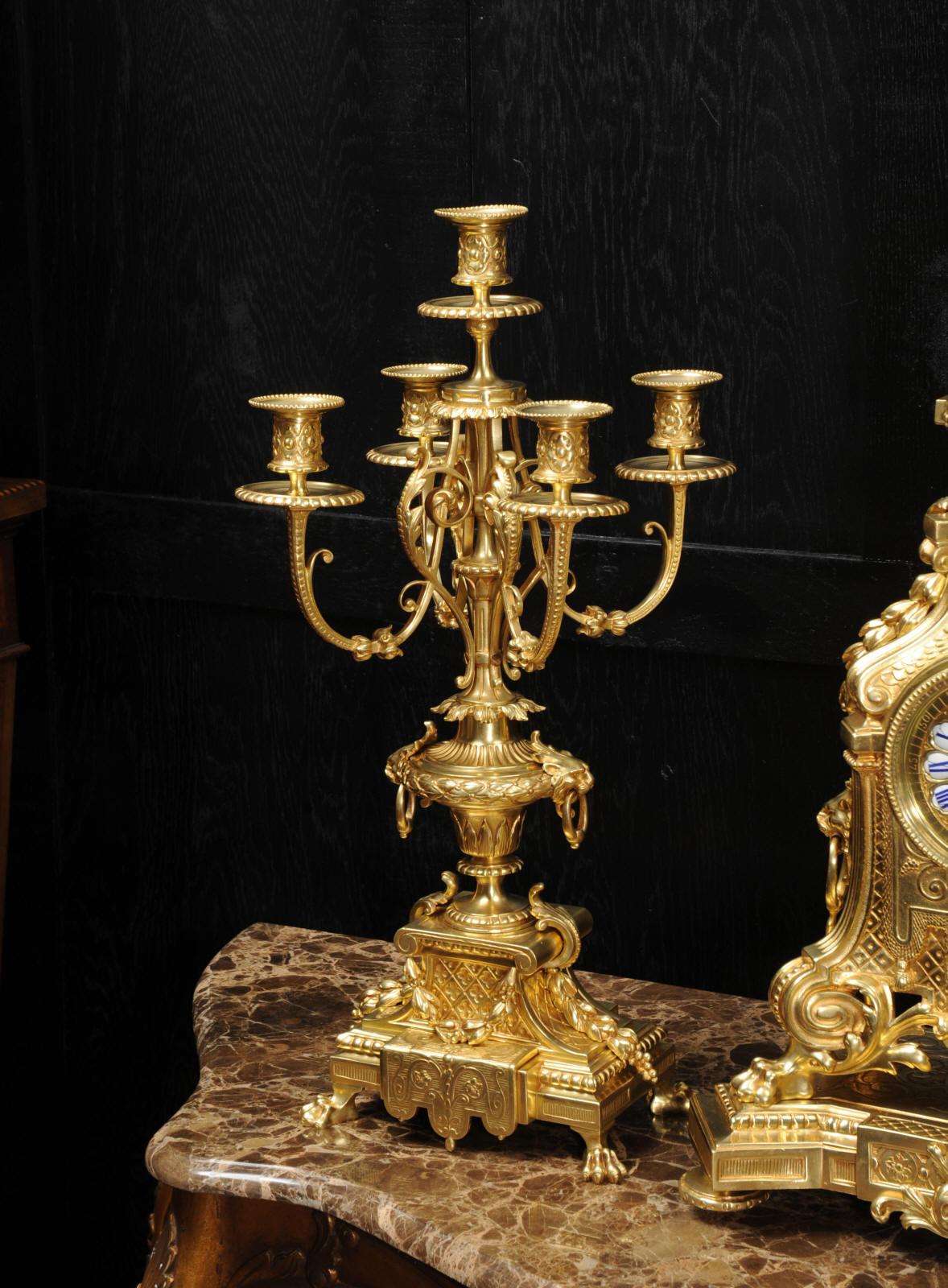 Huge Antique French Gilt Bronze Baroque Clock Set by Barrard and Vignon of Paris 12