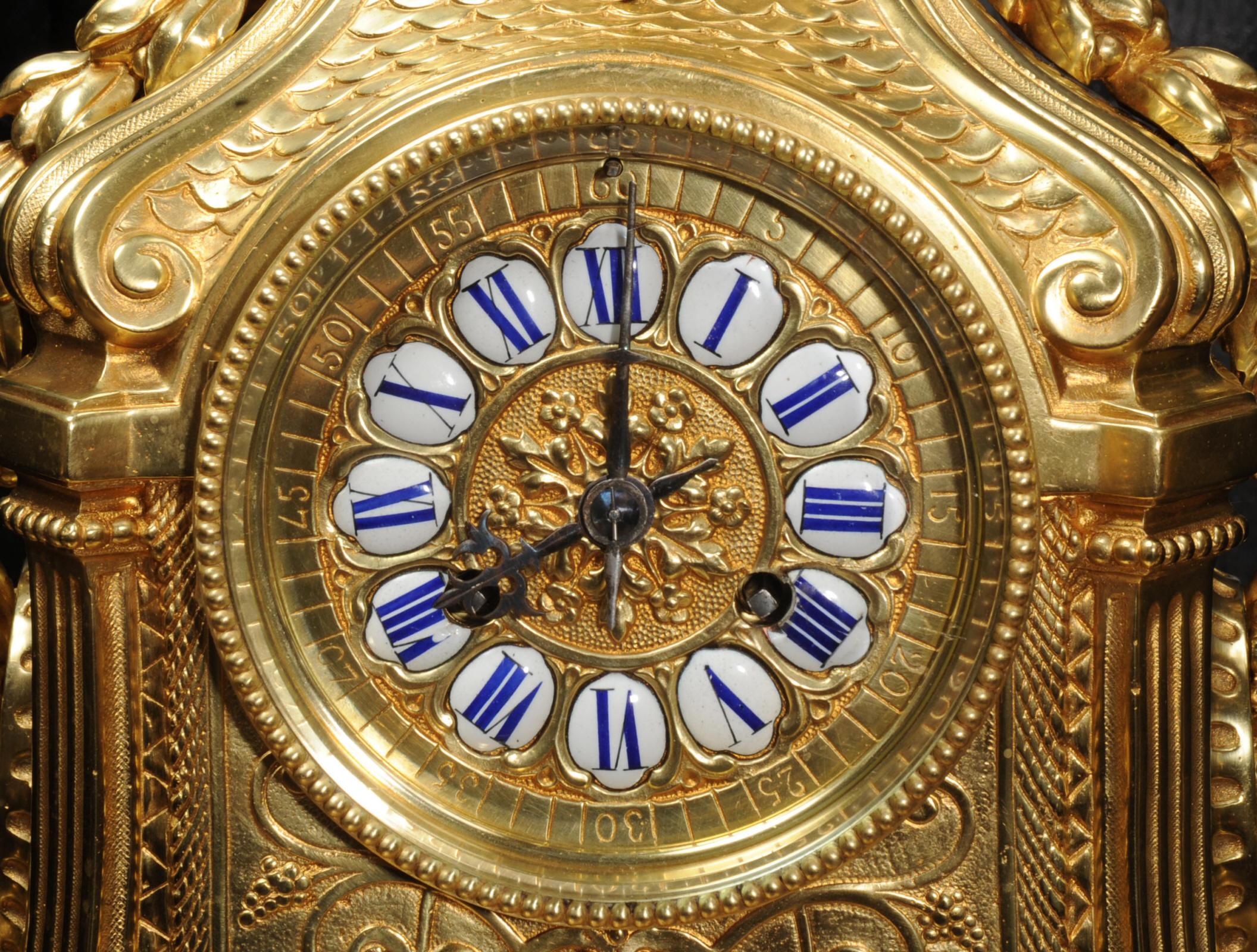 Huge Antique French Gilt Bronze Baroque Clock Set by Barrard and Vignon of Paris 13