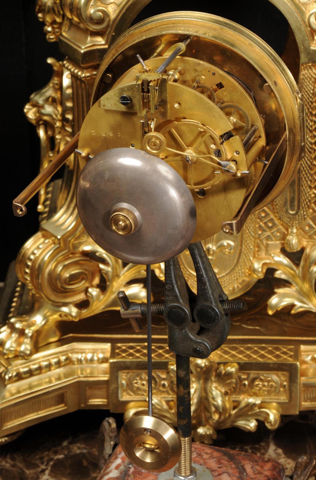 Huge Antique French Gilt Bronze Baroque Clock Set by Barrard and Vignon of Paris 15