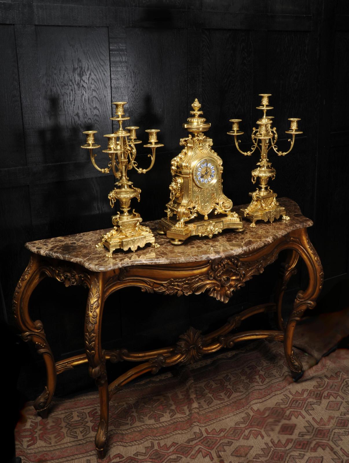 Huge Antique French Gilt Bronze Baroque Clock Set by Barrard and Vignon of Paris In Good Condition In Belper, Derbyshire