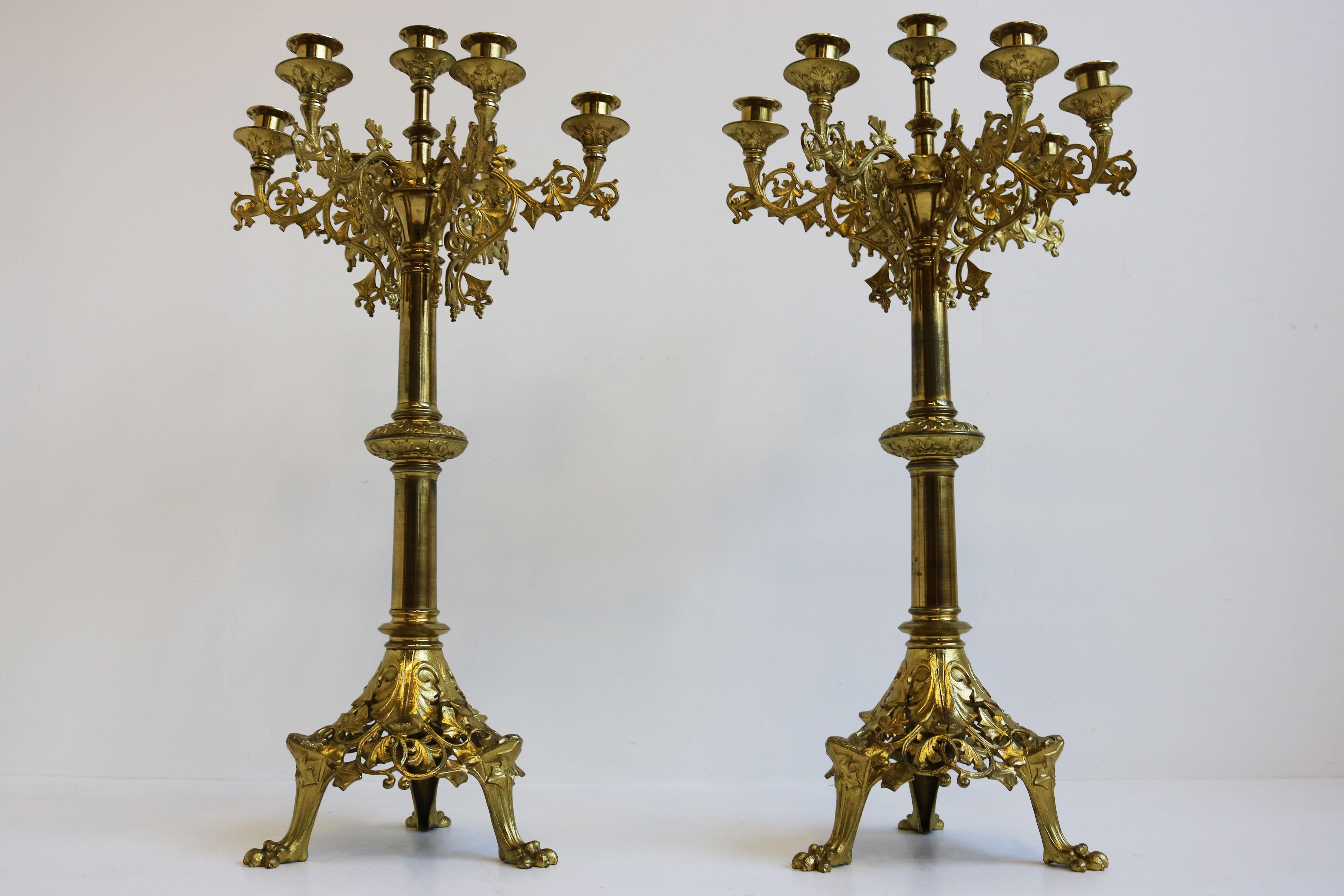Huge Antique French Gilt Bronze Classical Clock Set 19th century Acanthus leaves For Sale 8