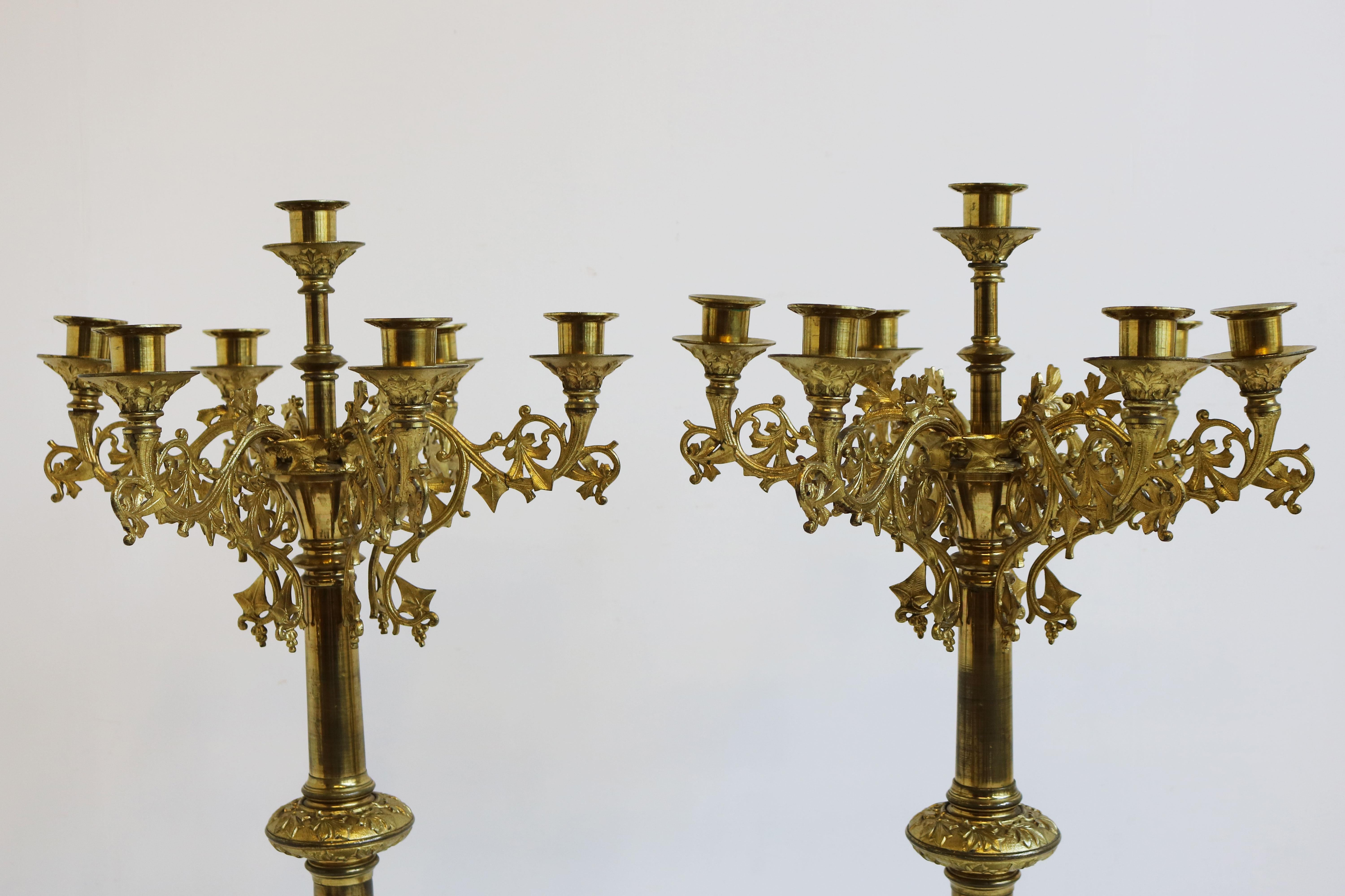 Huge Antique French Gilt Bronze Classical Clock Set 19th century Acanthus leaves For Sale 9