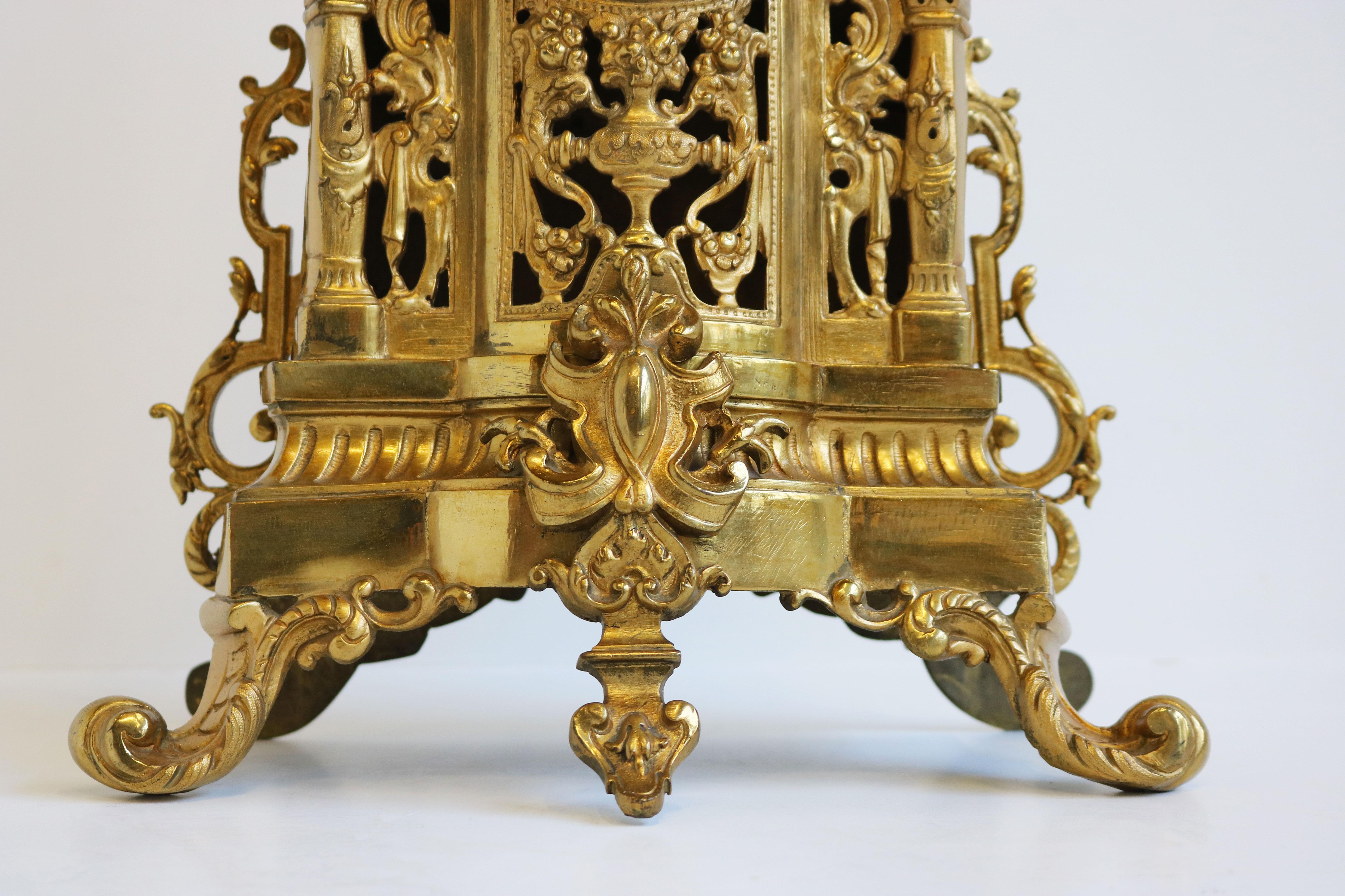 Huge Antique French Gilt Bronze Classical Clock Set 19th century Acanthus leaves For Sale 1
