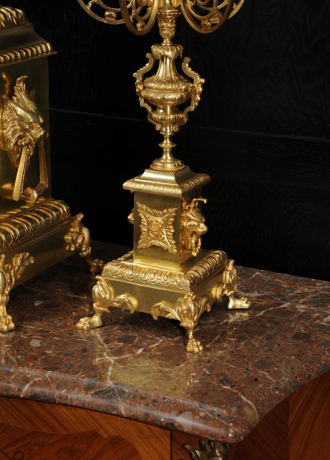 Huge Antique French Gilt Bronze Classical Clock Set For Sale 9