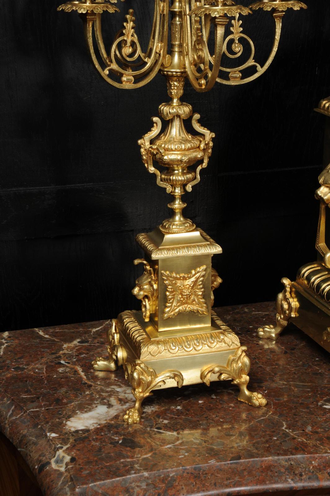 Huge Antique French Gilt Bronze Classical Clock Set For Sale 10