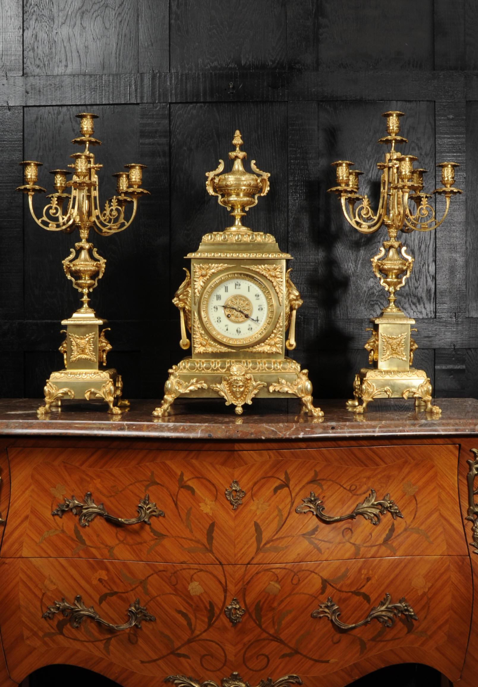 A huge and magnificent antique French classical clock set, dating from circa 1890 and standing at over 25