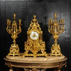 Huge Antique French Gilt Bronze Clock Set, Minerva