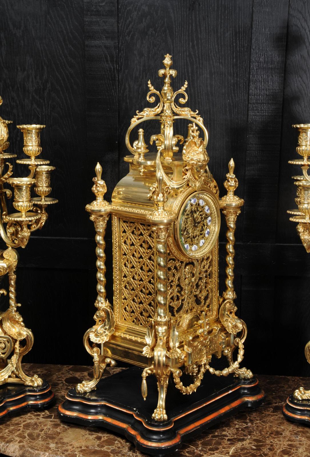 Huge Antique French Ormolu Bronze Baroque Clock Set 6
