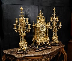 Enorme Conjunto de Reloj Barroco Antiguo Francés de Bronce Ormolu