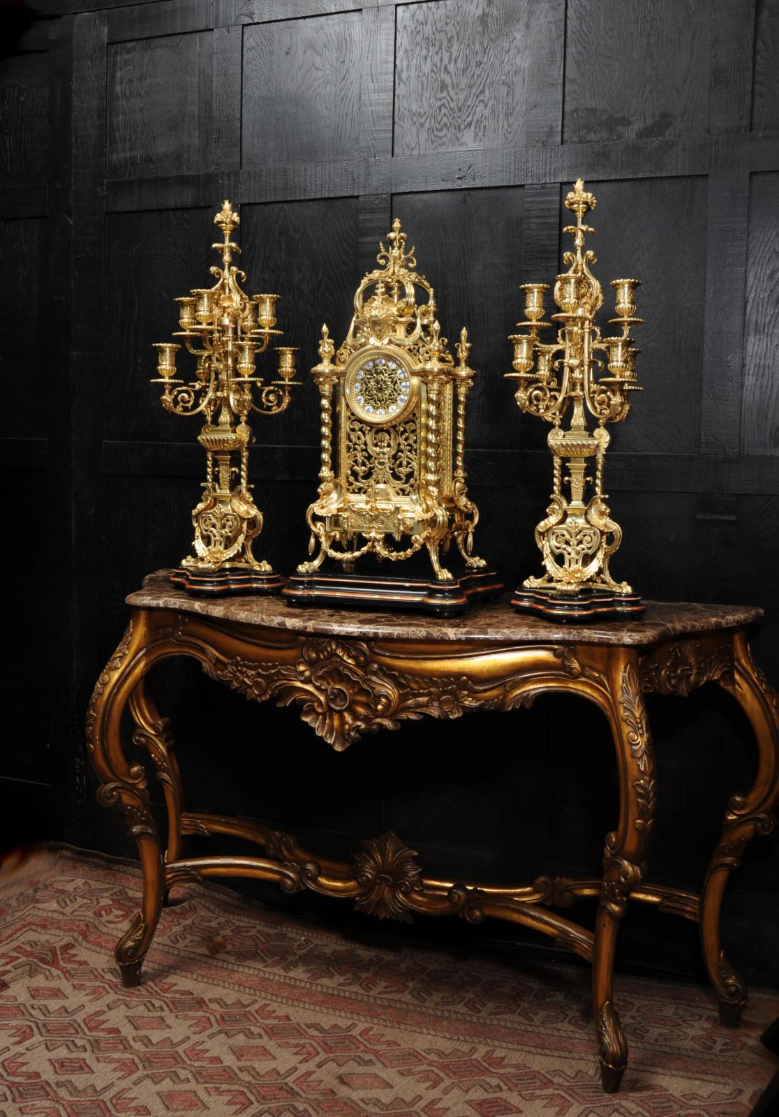 Huge Antique French Ormolu Bronze Baroque Clock Set 2