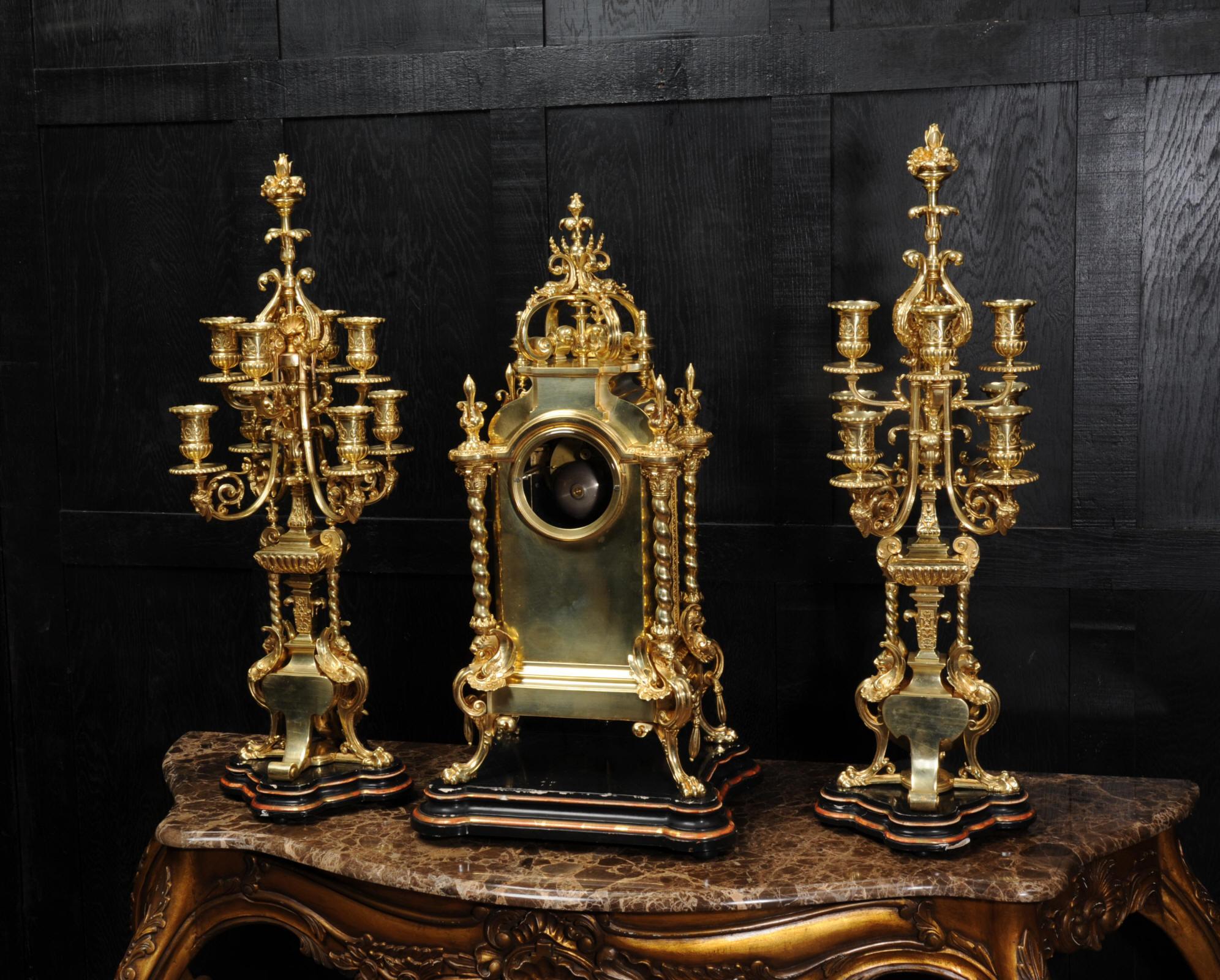 Huge Antique French Ormolu Bronze Baroque Clock Set 4