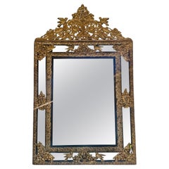 Enorme Antique French Repose Brass Mounted Mirror W Birds