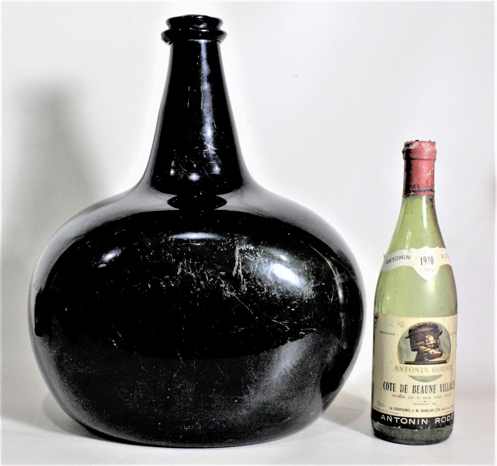18th Century Huge Antique Hand Blown & Formed Thick Deep Green Wine or Spirits Bottle For Sale
