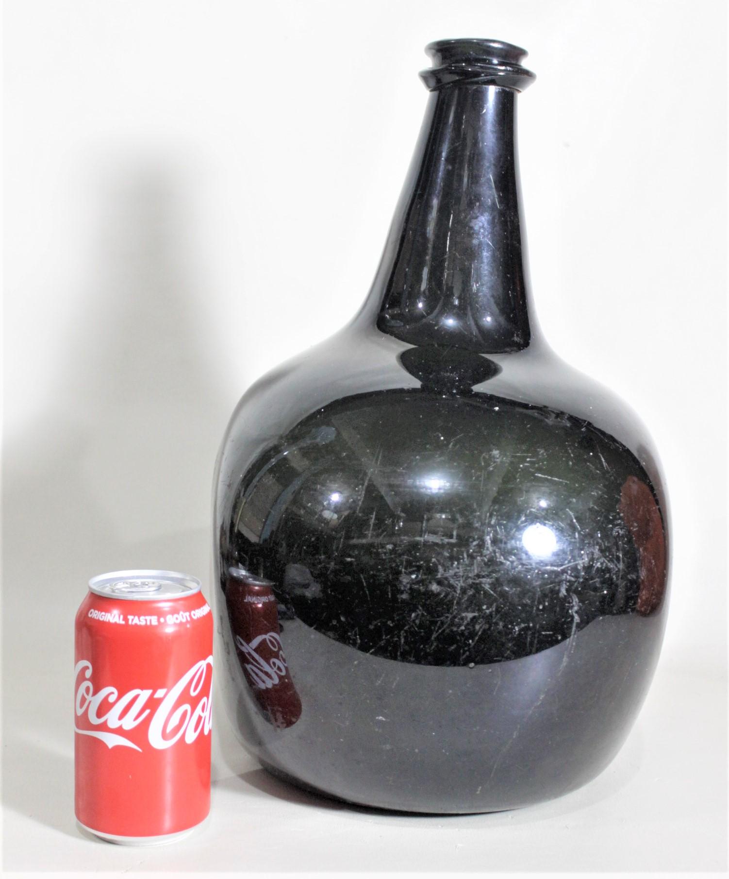 Huge Antique Hand Blown & Formed Thick Deep Green Wine or Spirits Bottle For Sale 1