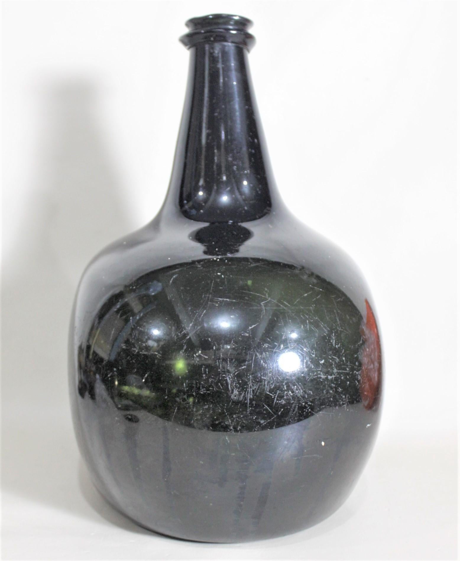 George I Huge Antique Hand Blown & Formed Thick Deep Green Wine or Spirits Bottle For Sale