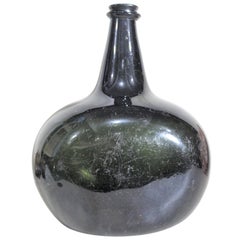 Huge Antique Hand Blown & Formed Thick Deep Green Wine or Spirits Bottle