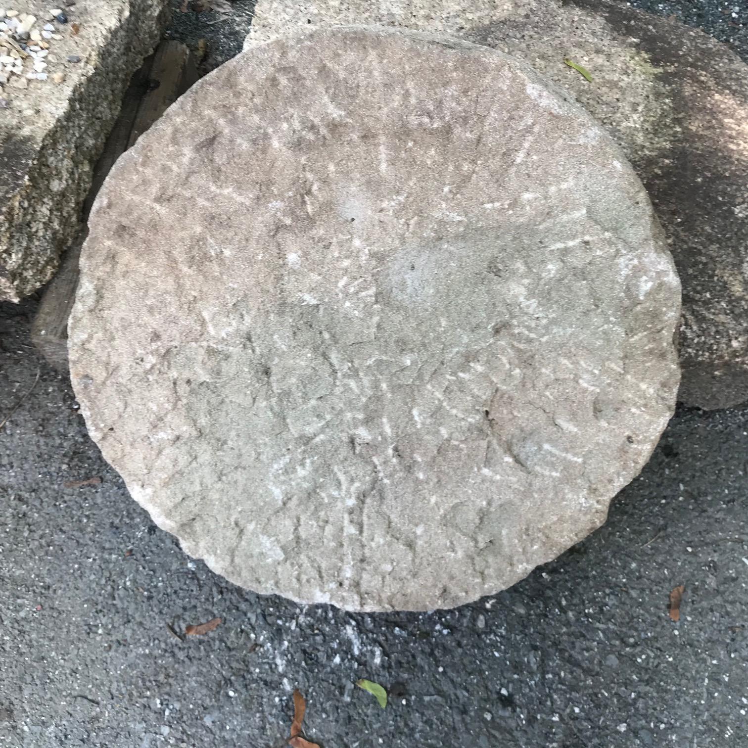 Antique Thick Hand-Carved Garden Mill Stone, 19th Century 3