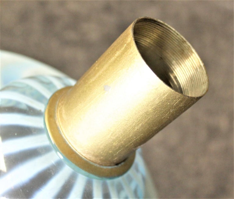 Huge Antique HandCrafted Blue Opalescent Swirled Floor Standing Trumpet Vase For Sale at