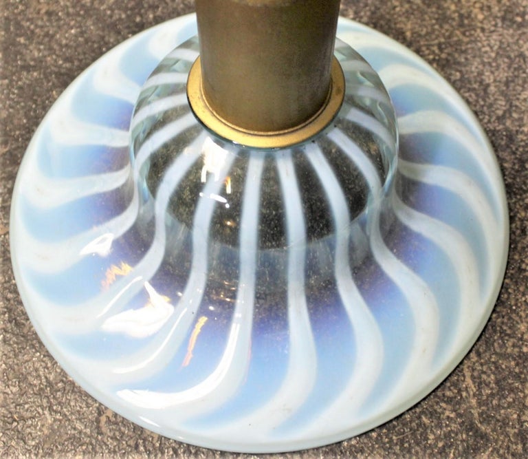 Huge Antique HandCrafted Blue Opalescent Swirled Floor Standing Trumpet Vase For Sale at