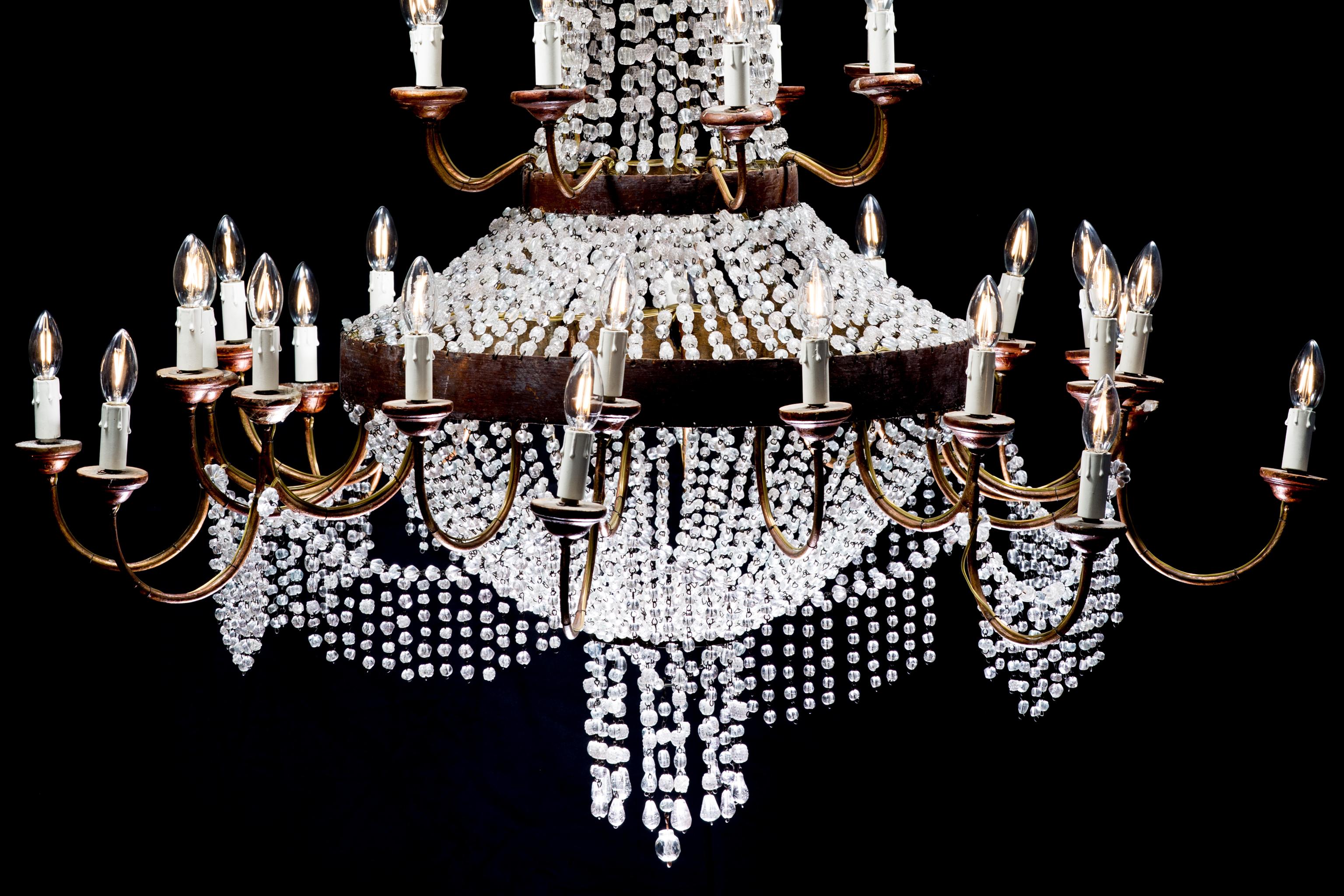 Huge Antique Iron Baroque Style Chandelier with Crystals, Italy, 1910 4
