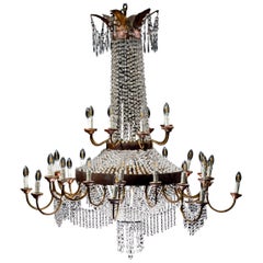 Huge Antique Iron Baroque Style Chandelier with Crystals, Italy, 1910
