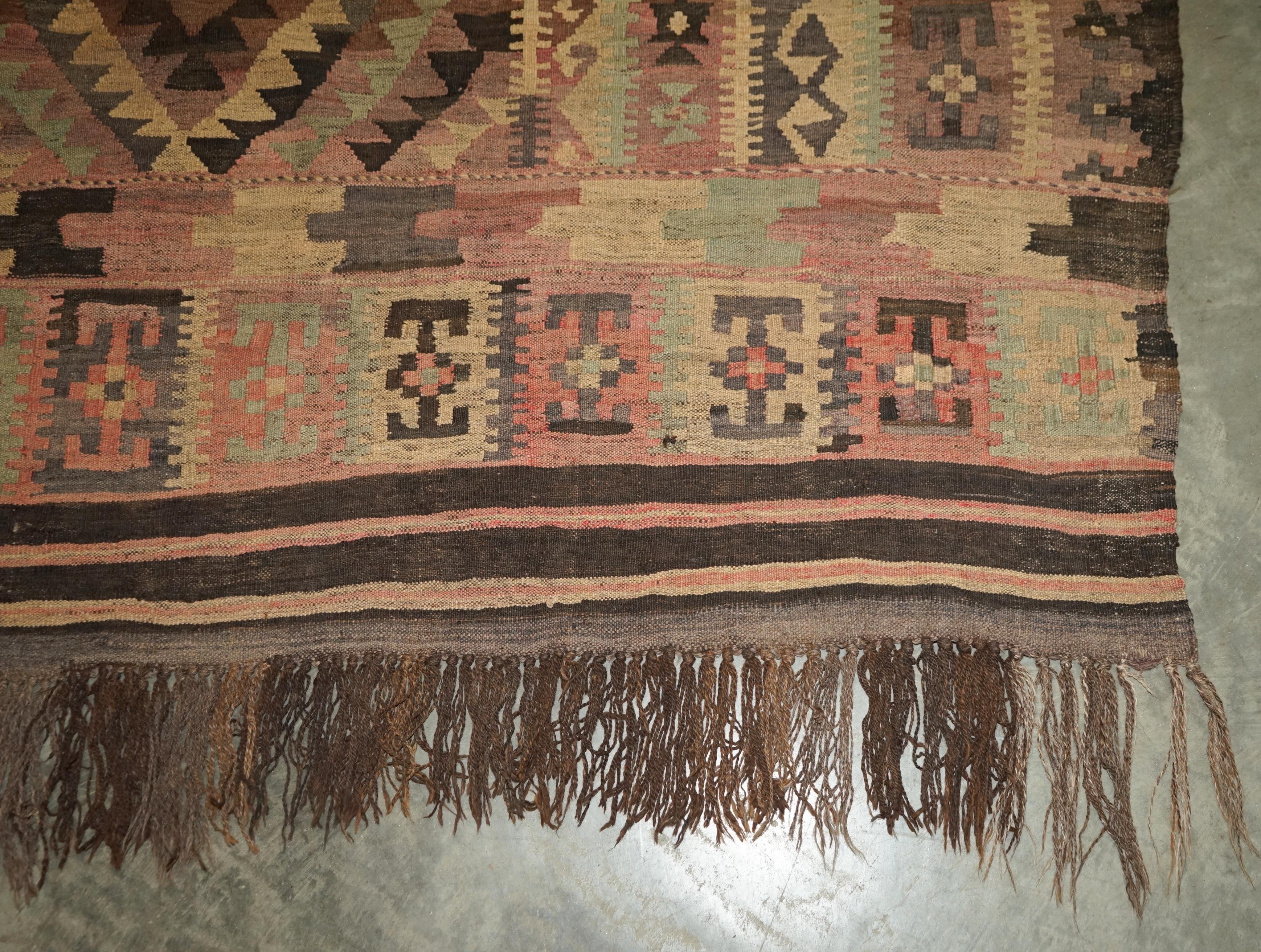 HUGE ANTIQUE LIBERTY'S LONDON AZTEC KILIM RUG CARPET 380 X 250 CM WiTH RECEIPT For Sale 6