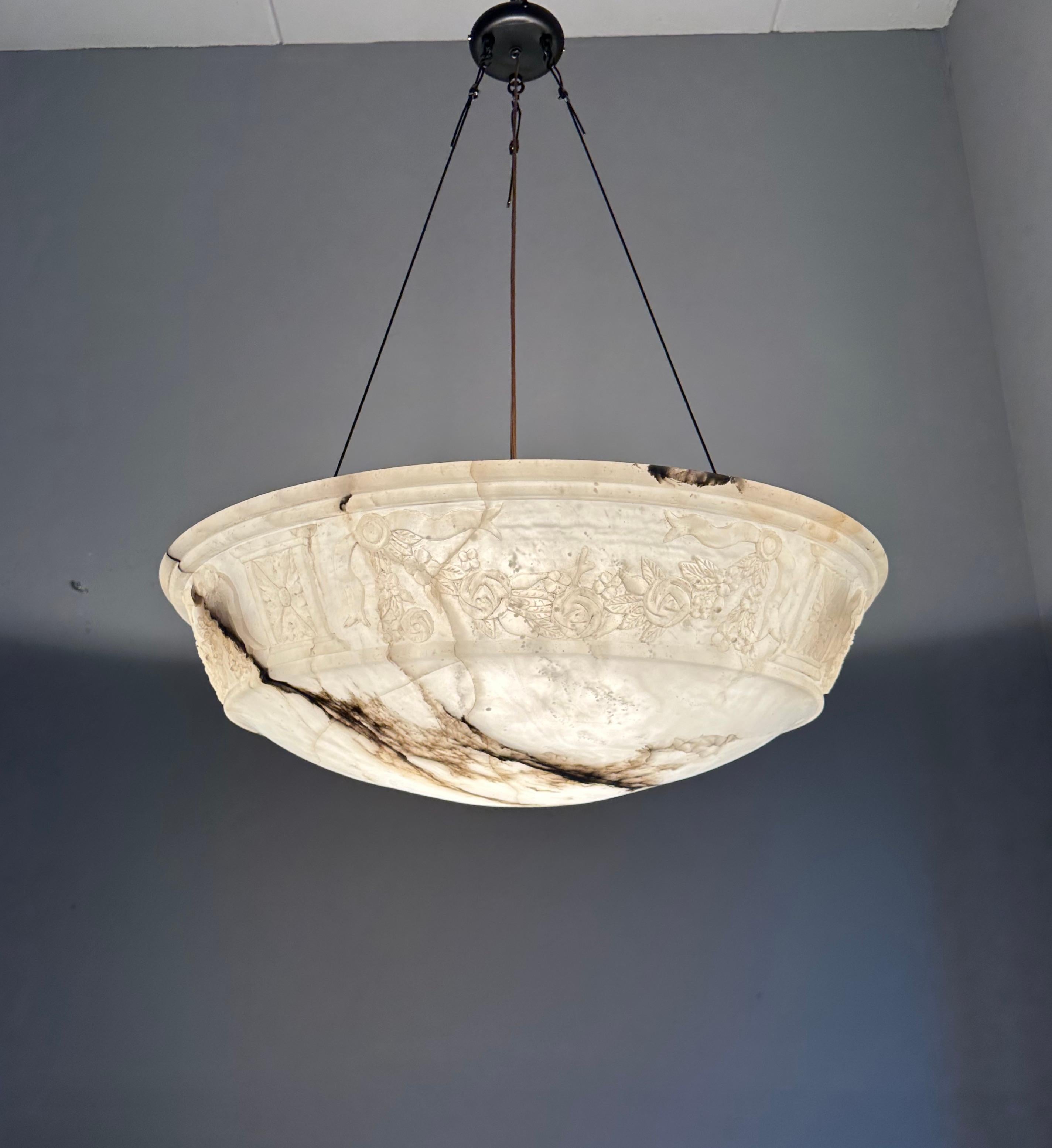 HUGE Antique Neoclassical Style White, Black Alabaster Pendant Chandelier 1 of 2 7
